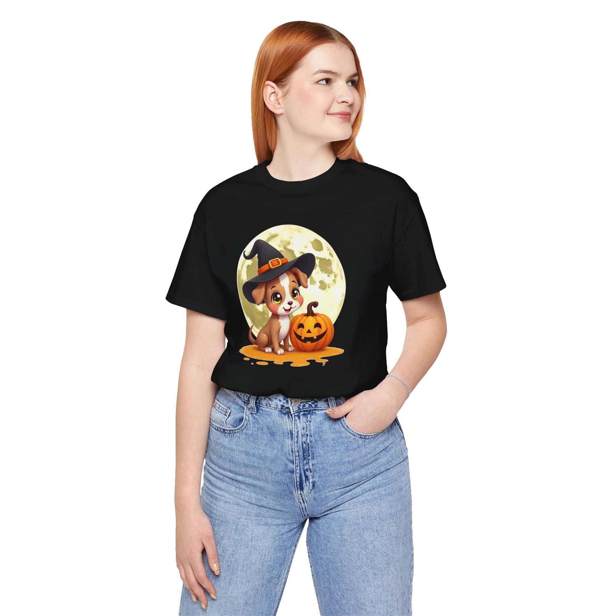 Cute Witch Puppy And The Pumpkin T-shirt for Men and Women