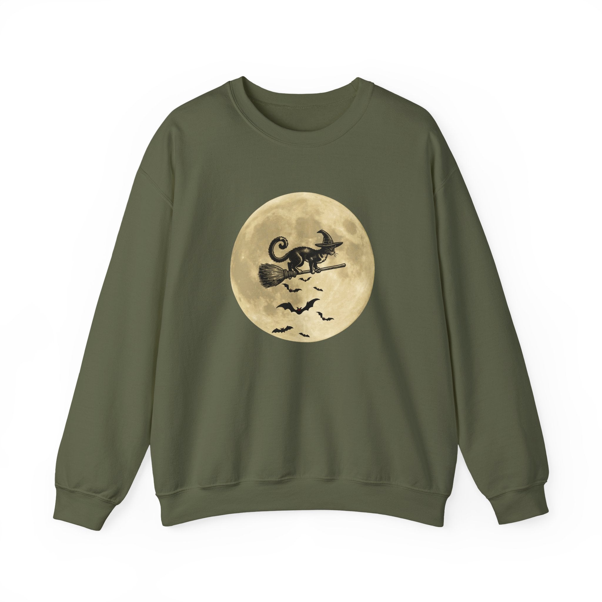 Flying Spooky Cat with Bats Under the Moon Sweatshirt