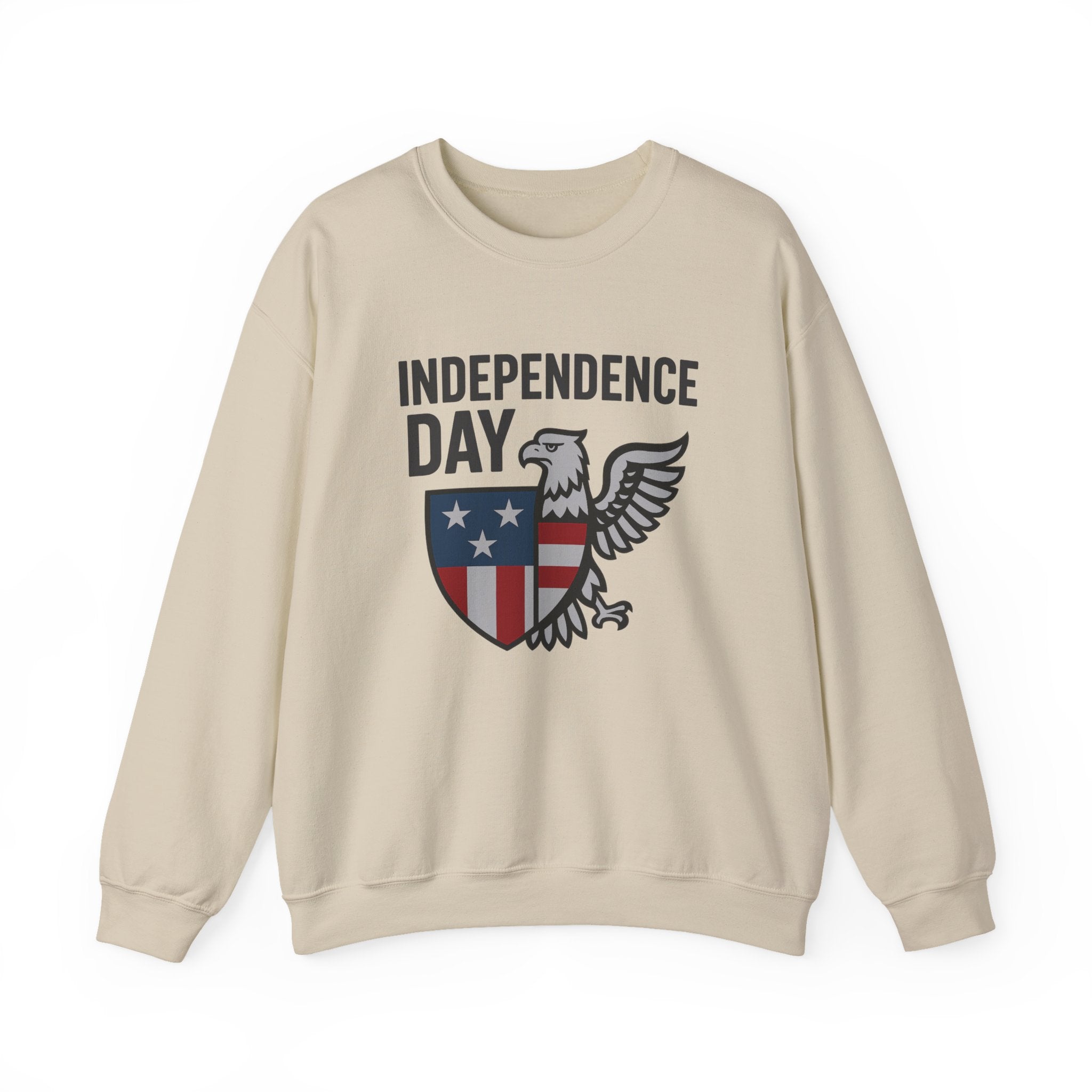 Beige sweatshirt with 'Independence Day' and eagle design on a white background