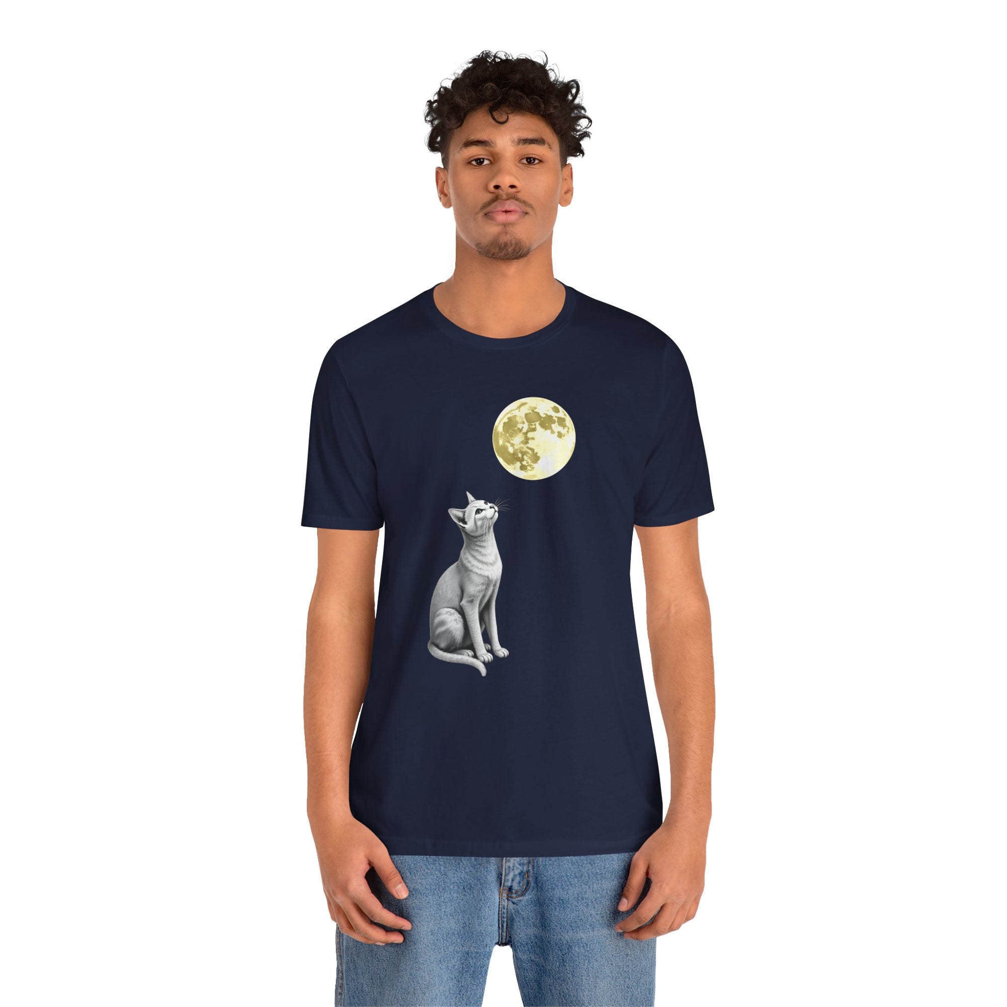 Moonlight Whiskers - Cat Watching The Moon T-shirt for Men and Women, Pet Lover Shirt