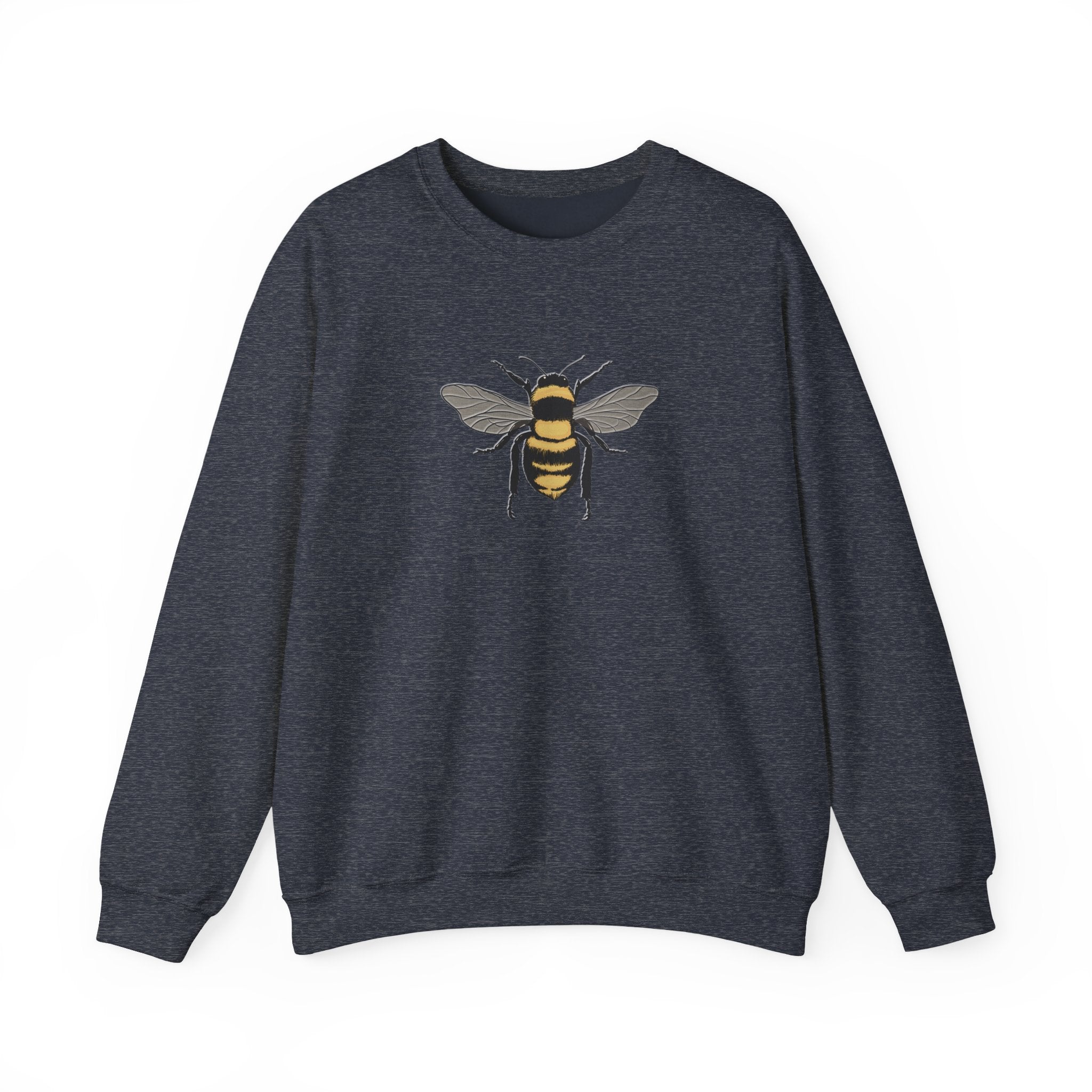 Dark navy sweatshirt with bee graphic on a white background