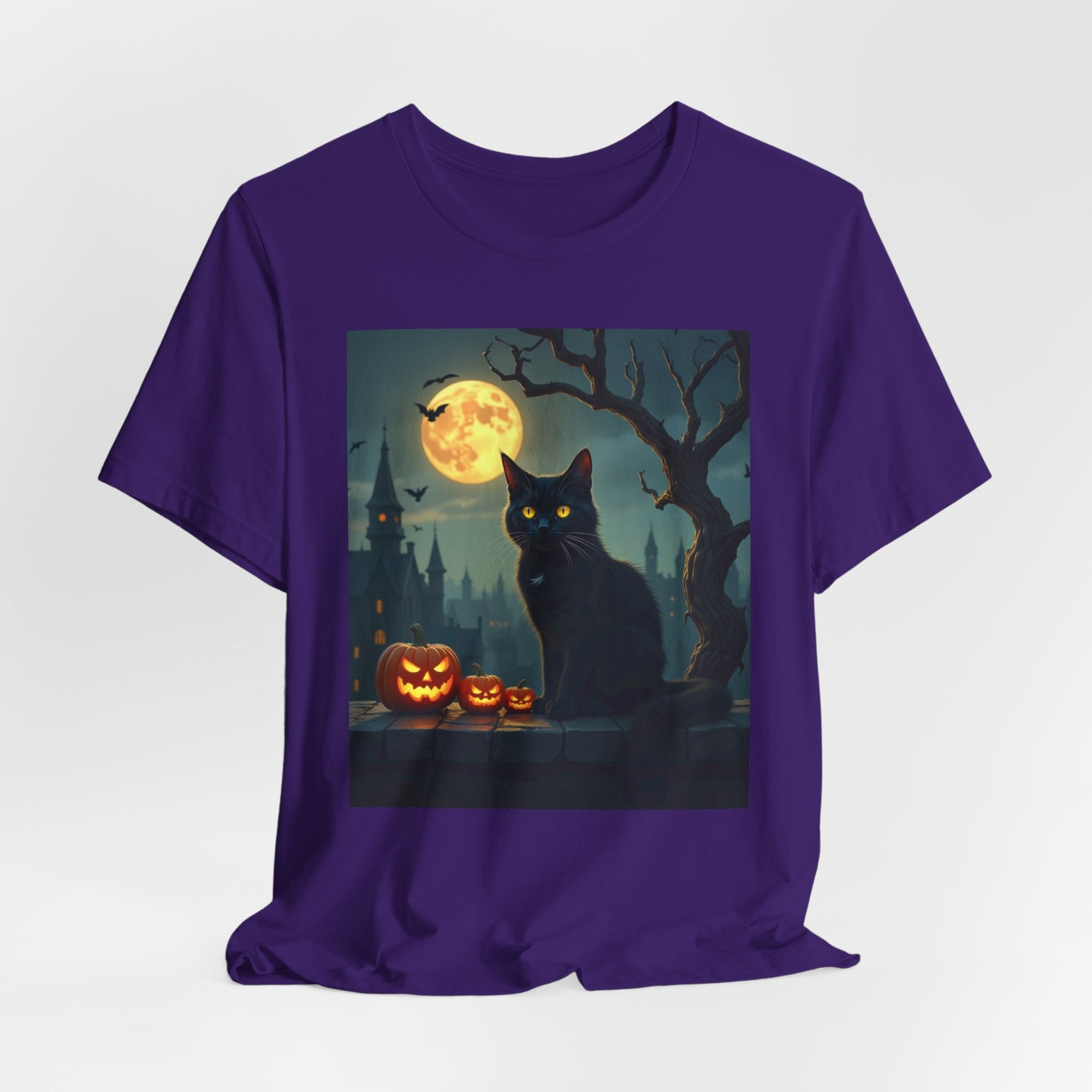 Halloween Cat with Bats and Pumpkins T-shirt for Men and Women