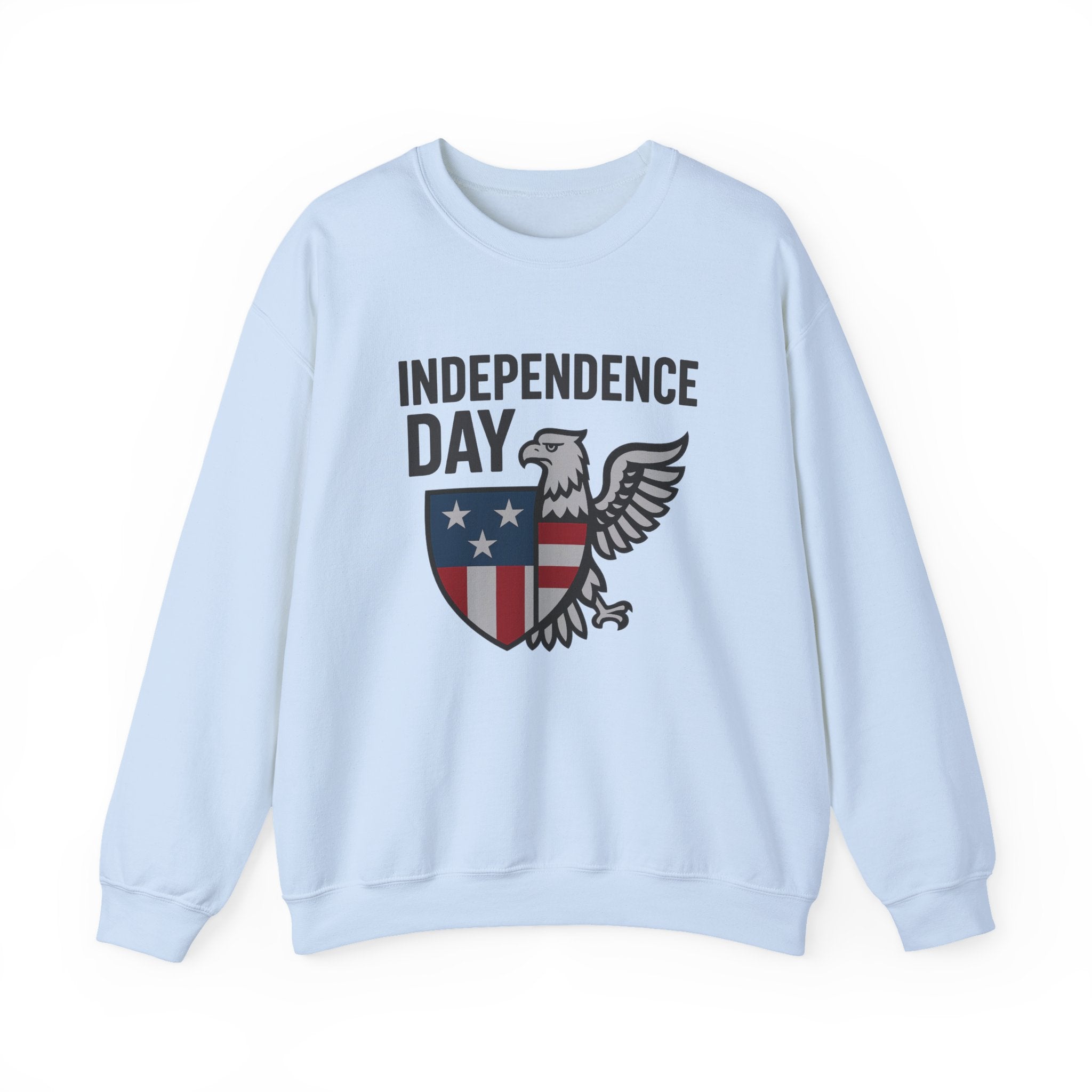 Light blue sweatshirt with 'Independence Day' and eagle design on a white background