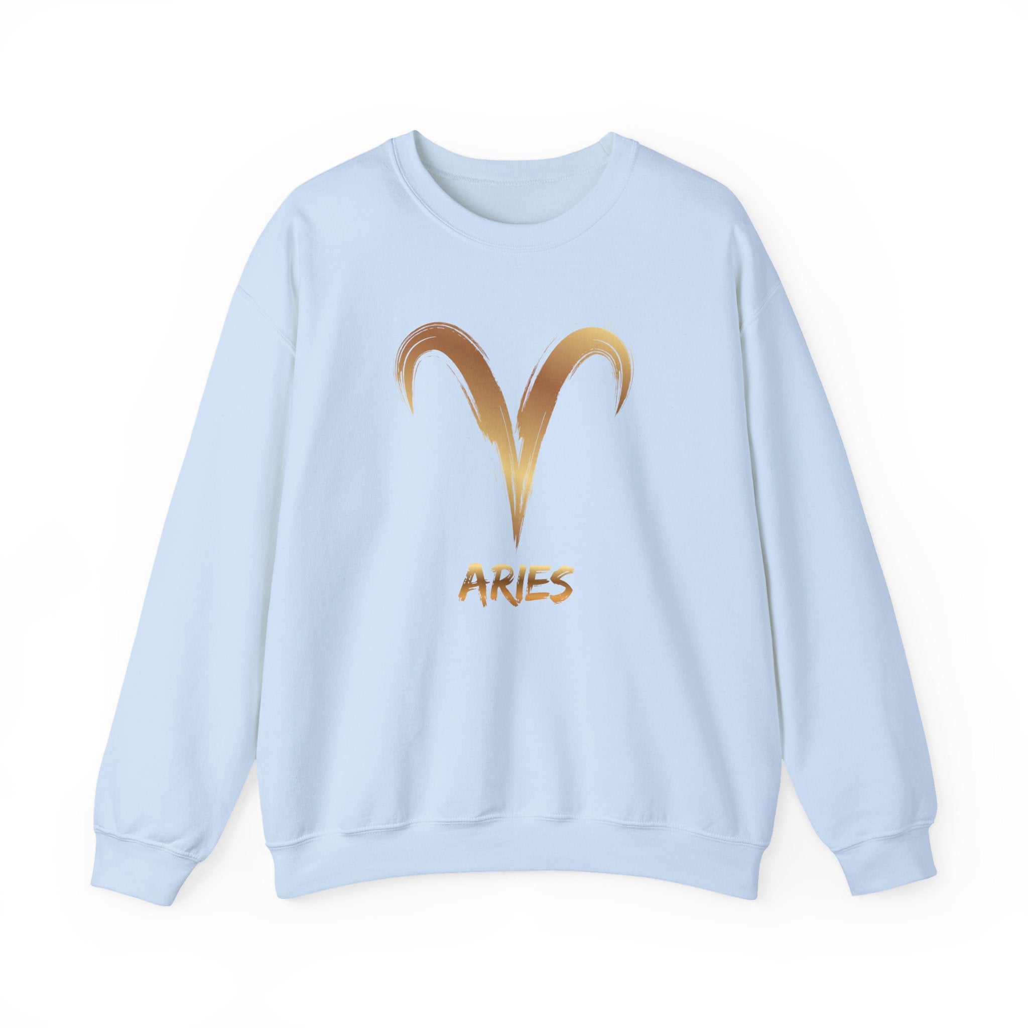 Light blue sweatshirt with Aries symbol and text on a white background