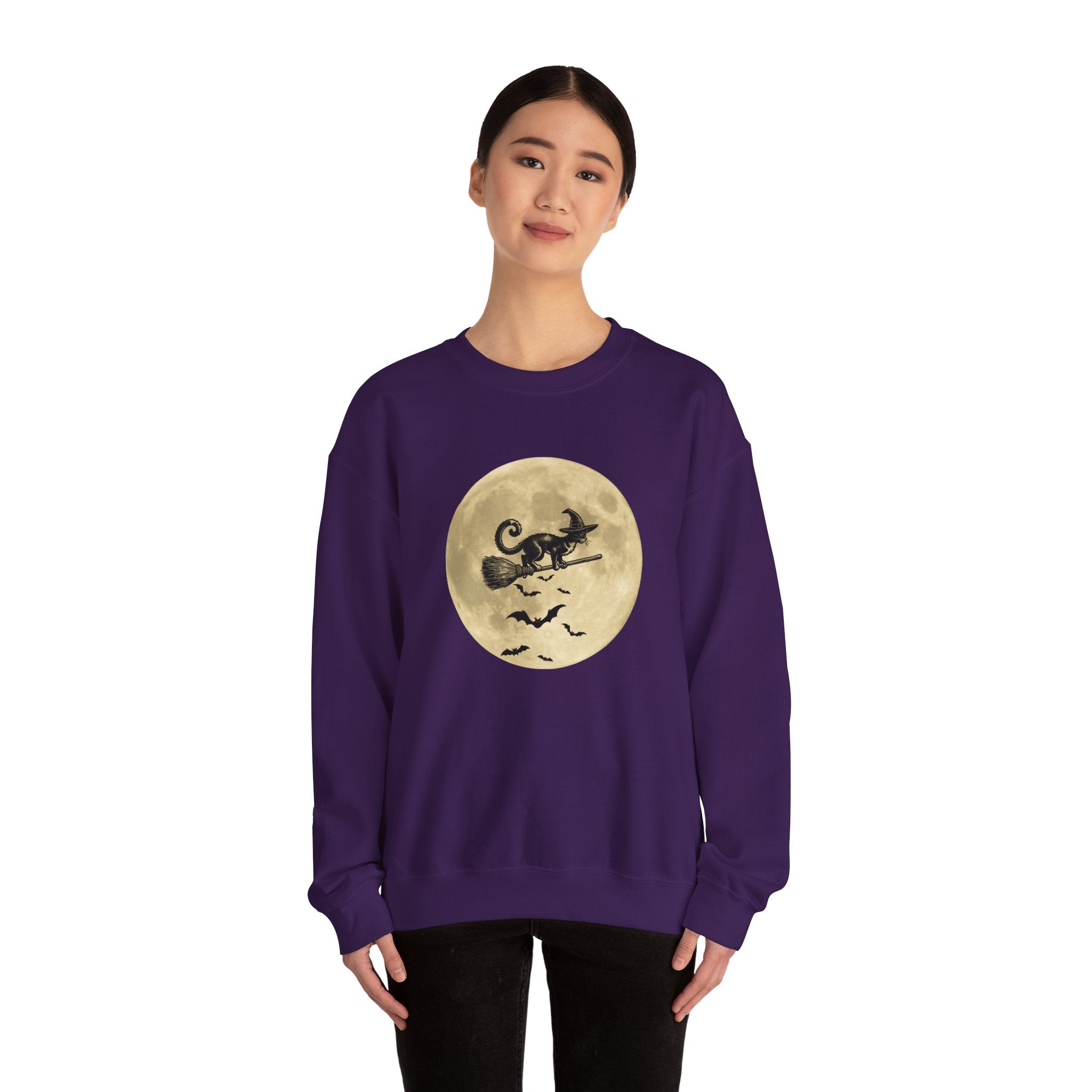 Flying Spooky Cat with Bats Under the Moon Sweatshirt
