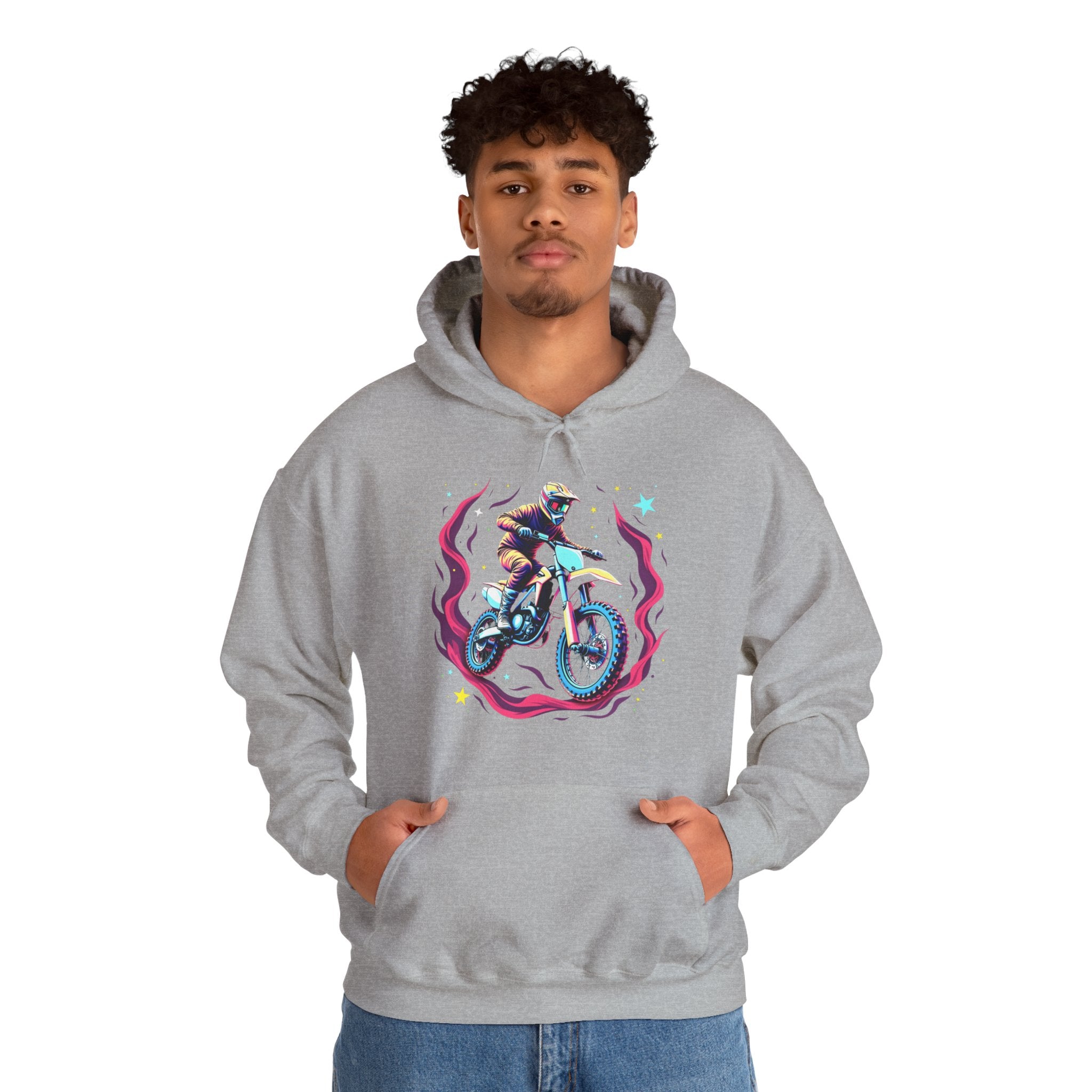 Cosmic Dirt Bike Galaxy Motocross Rider Graphic Hoodie