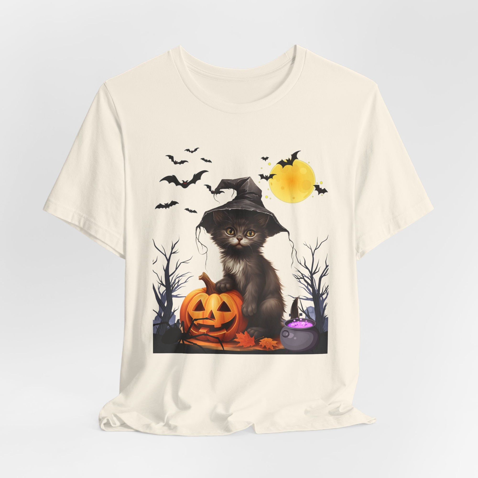 Halloween Cat with Bats and Spider T-shirt for Men and Women