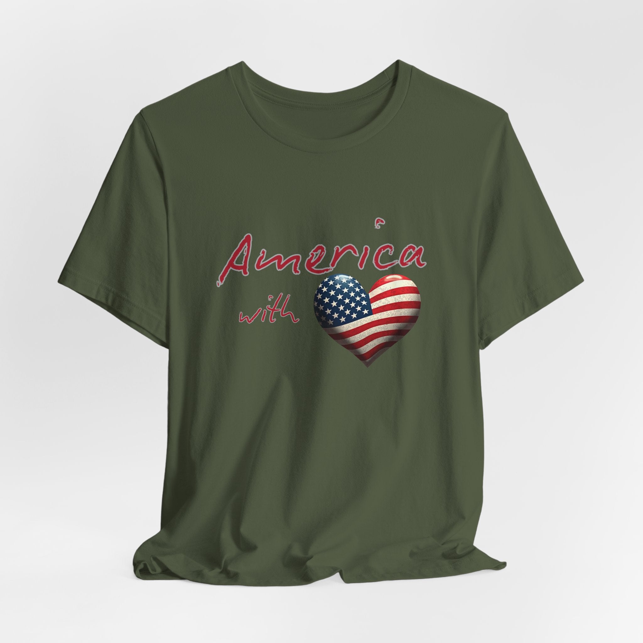 America with Love Flag Graphic Patriotic Unisex T-Shirt