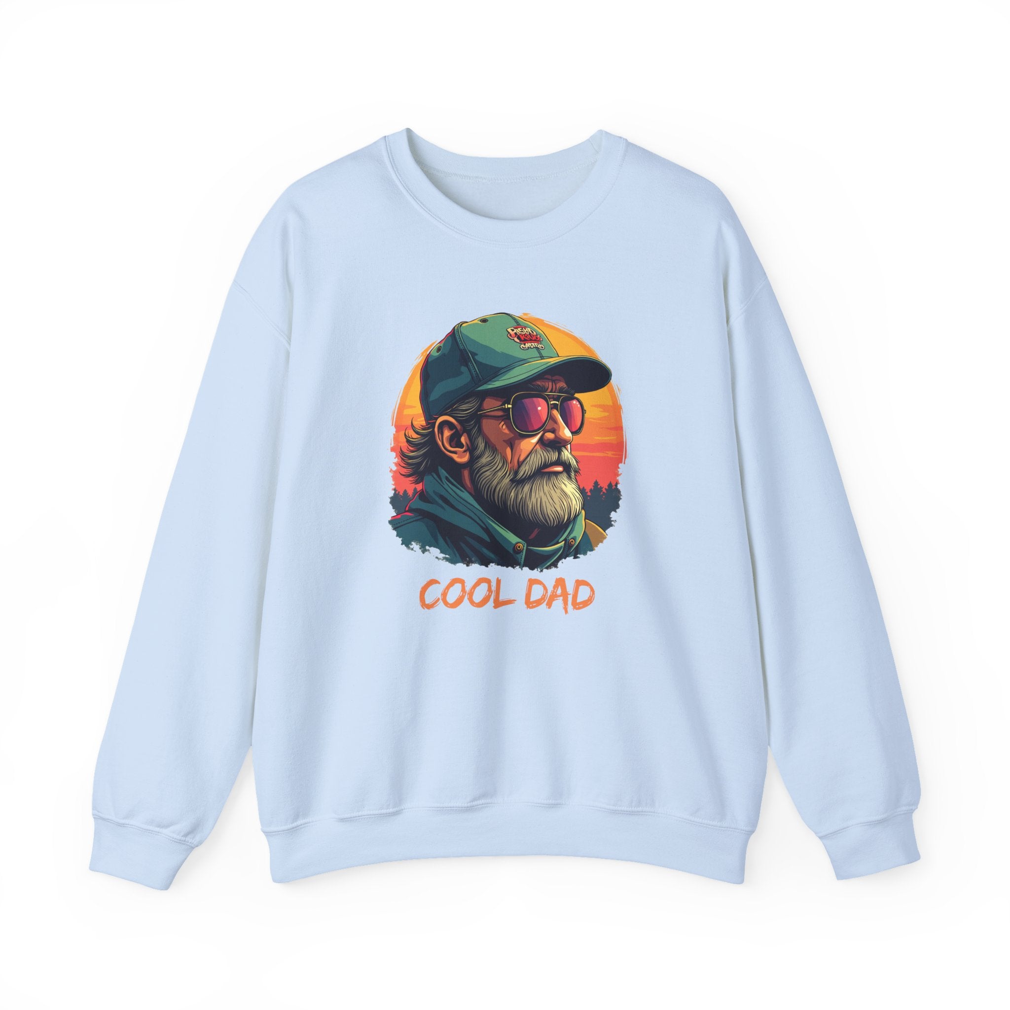 Light blue sweatshirt with 'Cool Dad' graphic on a white background