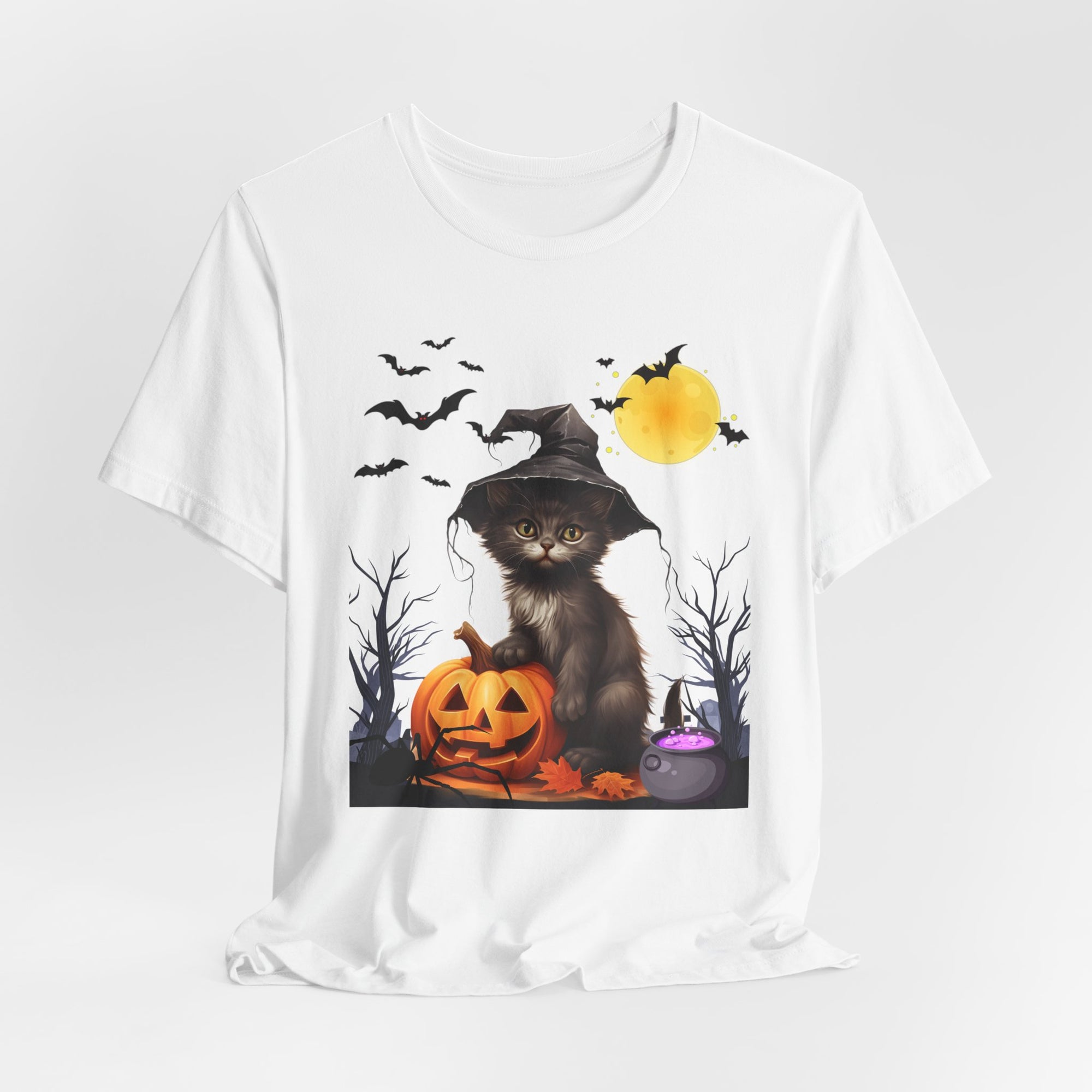 Halloween Cat with Bats and Spider T-shirt for Men and Women