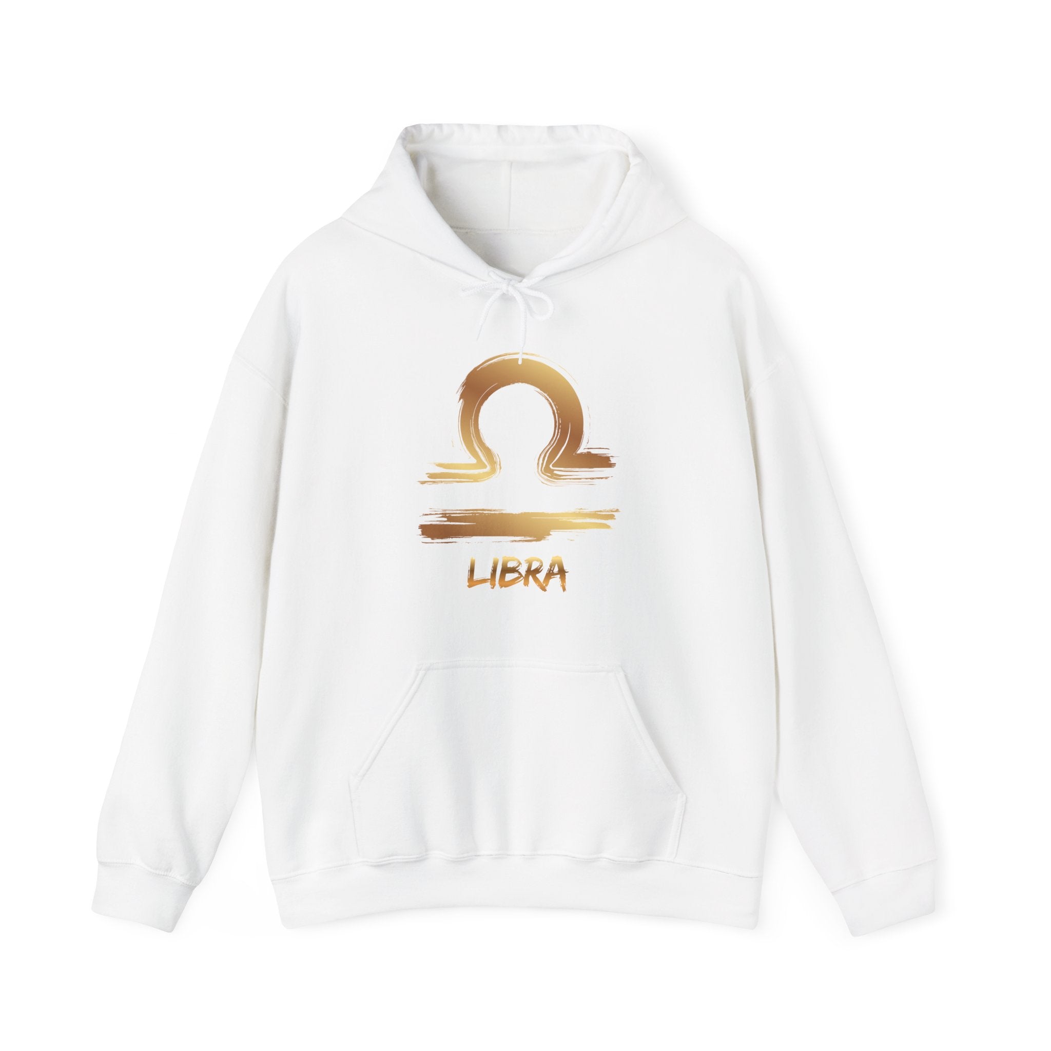 White hoodie with gold Libra zodiac symbol on a white background