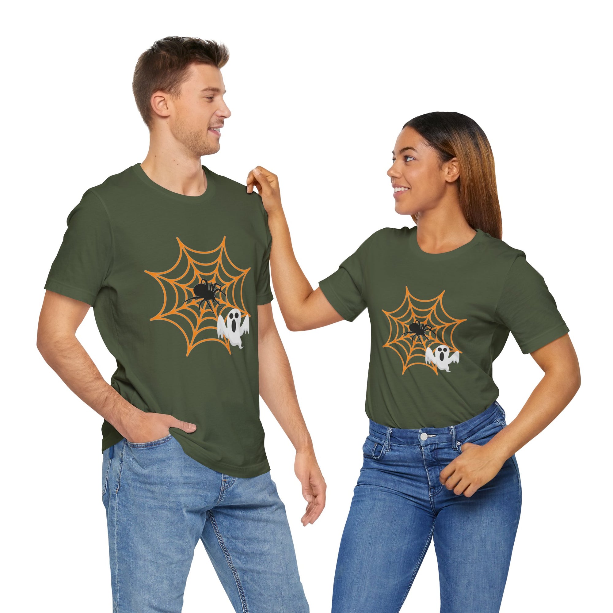 Funny Ghost Scared of Spider T-shirt for Men and Women