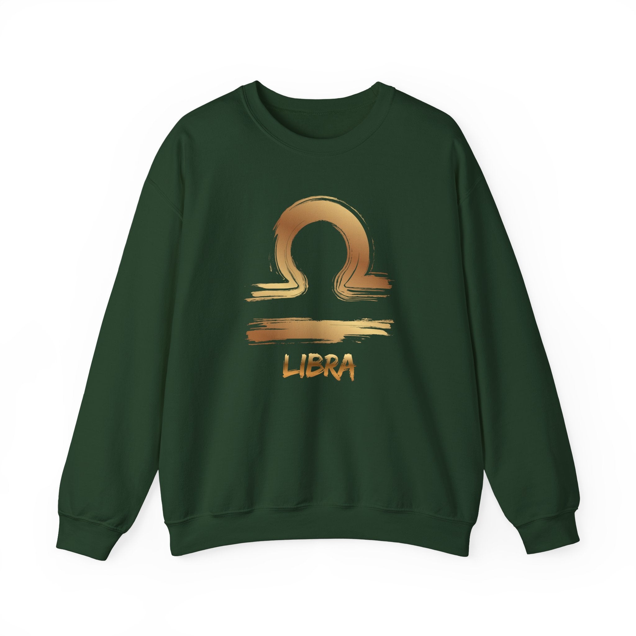 Green sweatshirt with Libra zodiac sign design on a white background