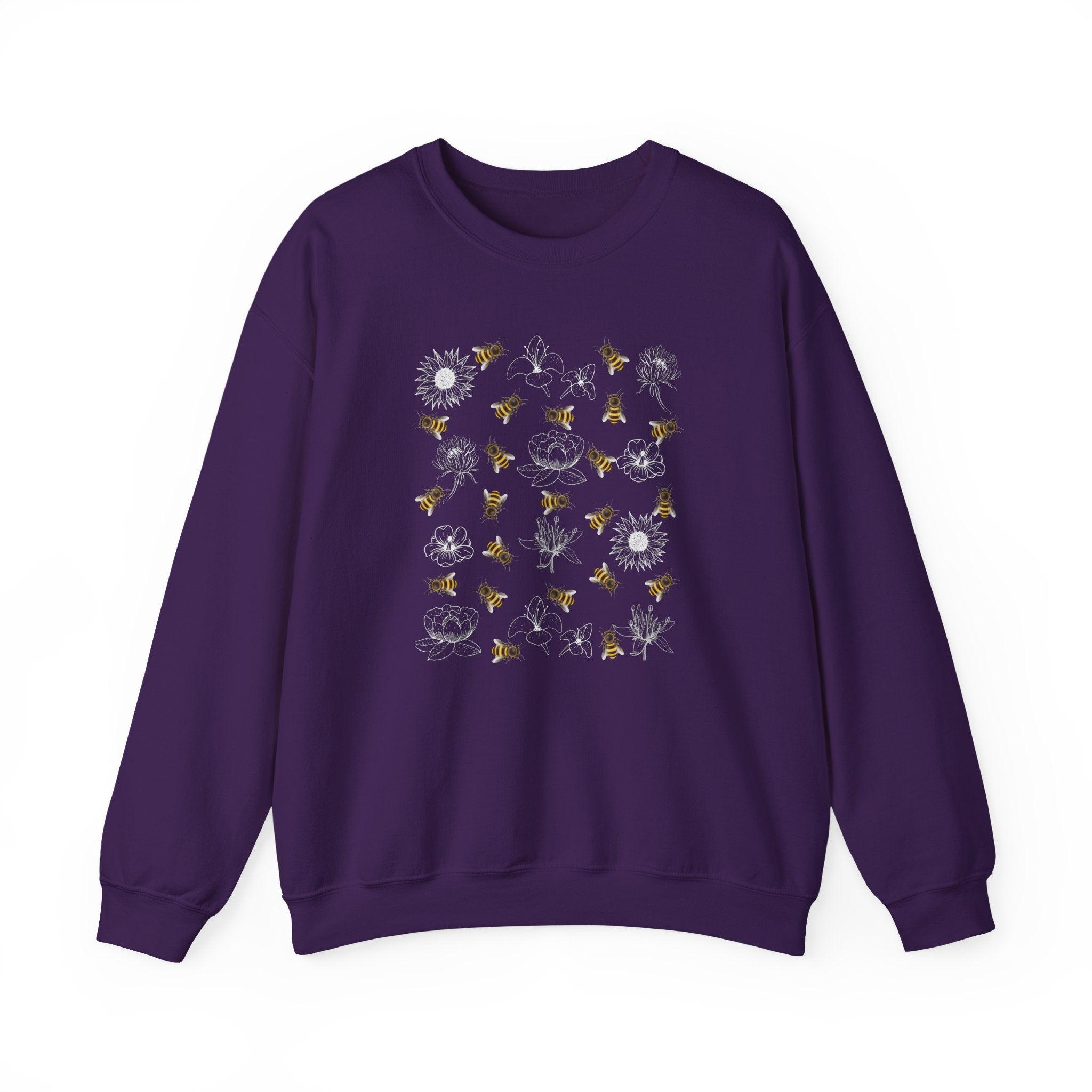 Purple sweatshirt with floral pattern on a white background
