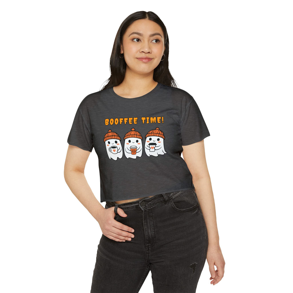Booffee Time Cute Ghost Coffee Lover Crop Top T-shirt