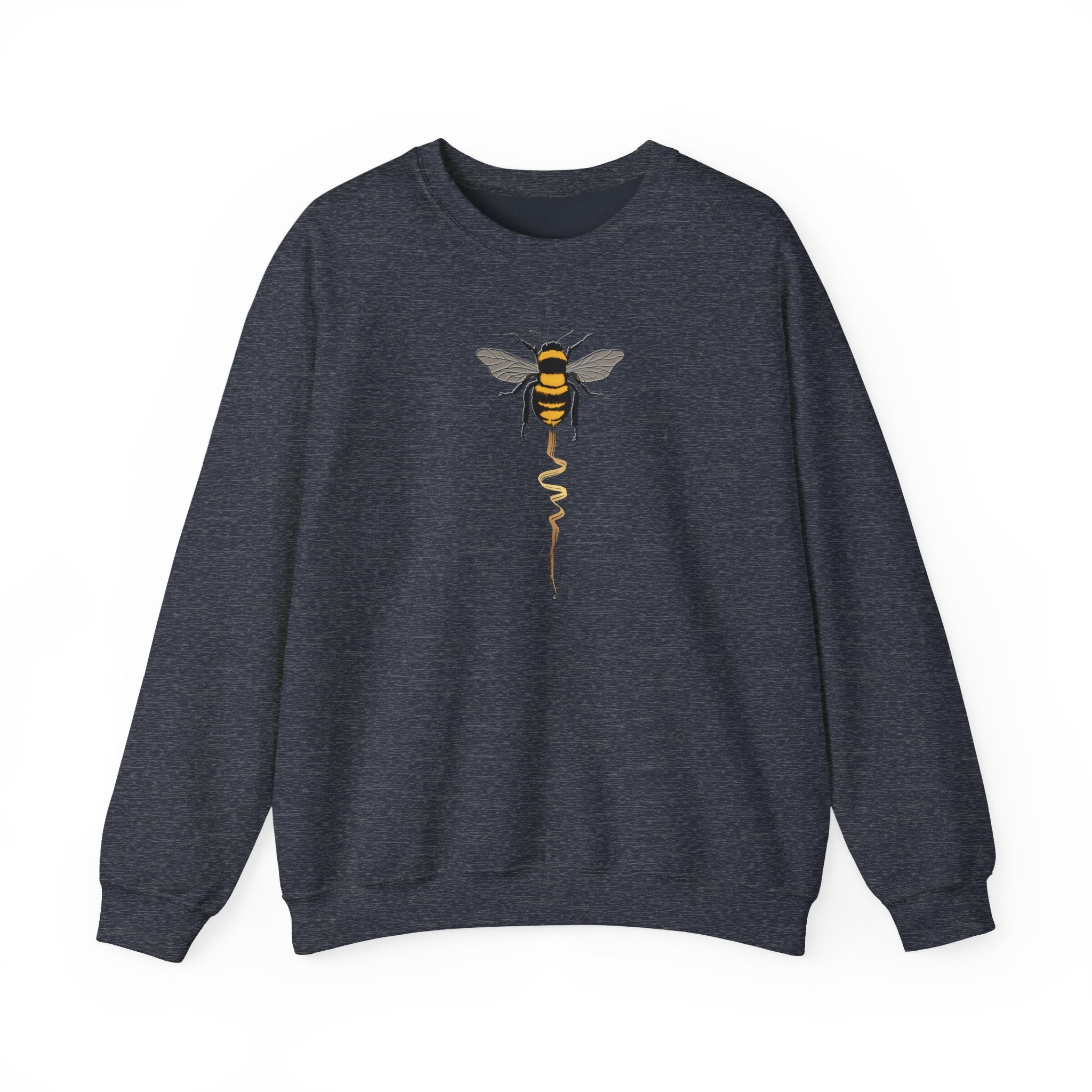 Dark navy sweatshirt with a bee graphic on a white background