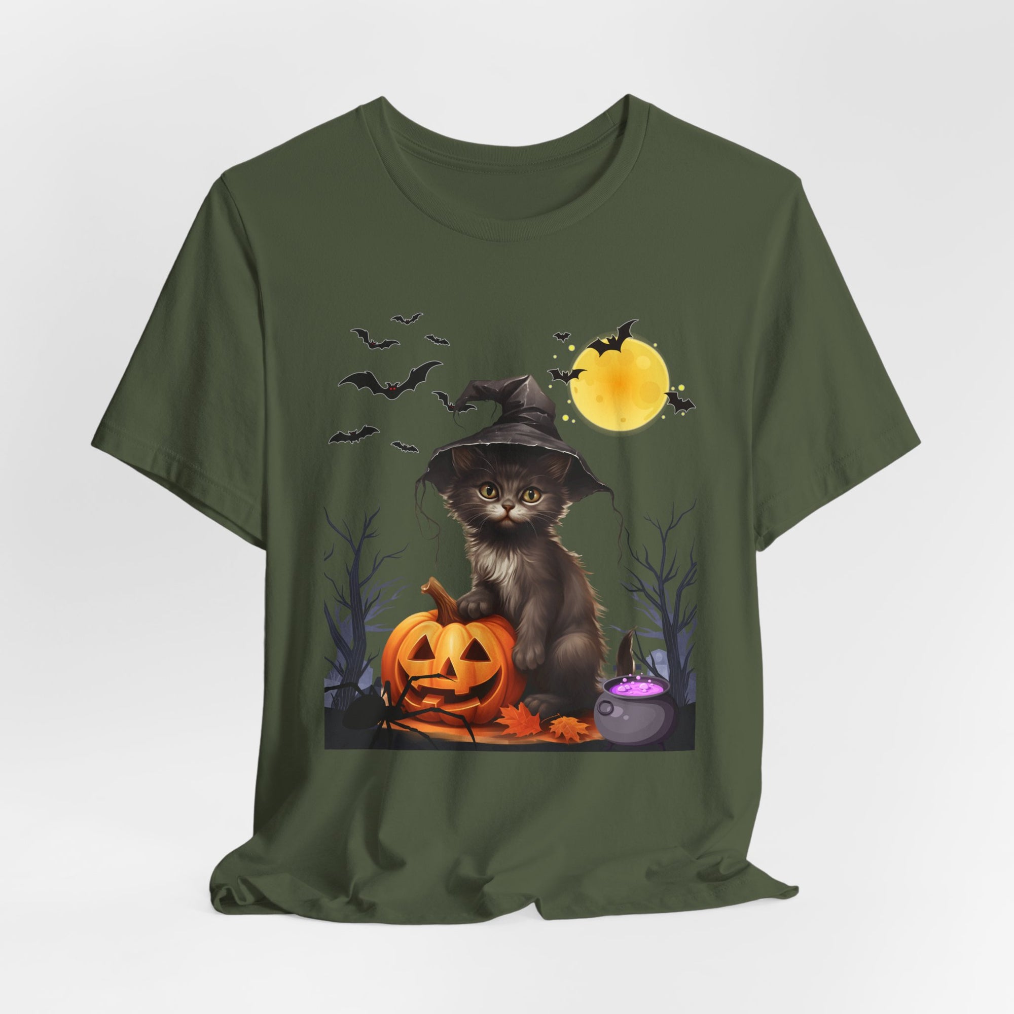 Halloween Cat with Bats and Spider T-shirt for Men and Women