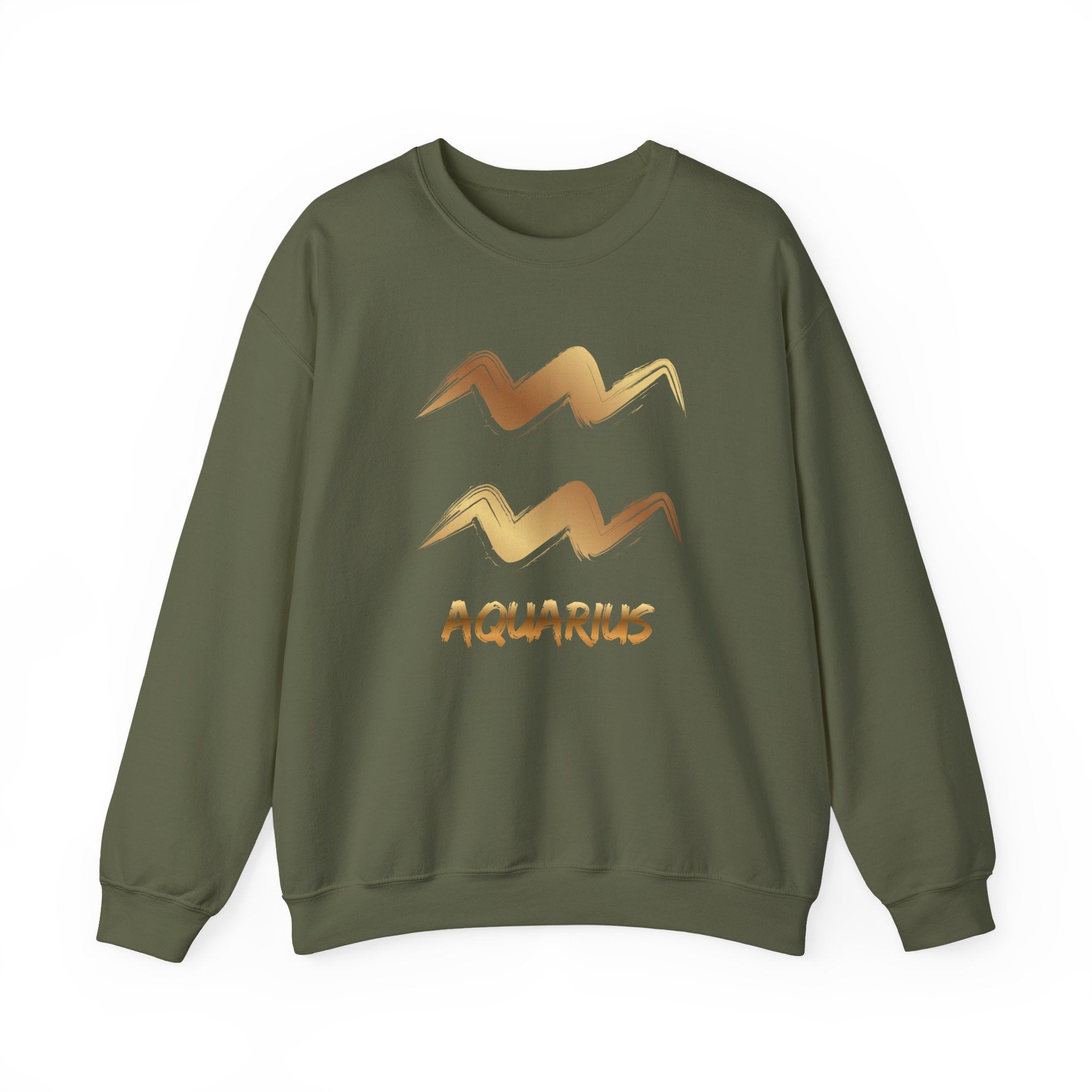 Green sweatshirt with Aquarius design on a white background