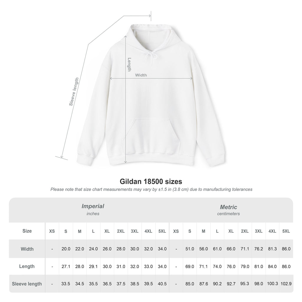 Hoodie measurement chart on a white background