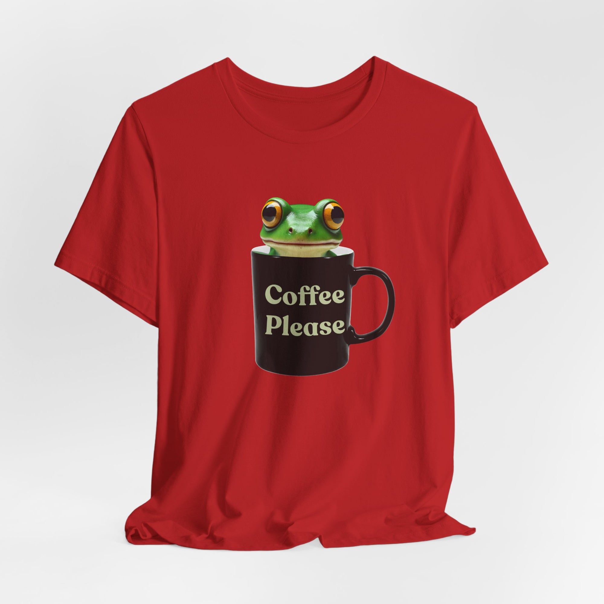 Cute Frog Inside Mug T-Shirt – "Coffee Please" Quote Graphic Tee for Coffee Lovers, Funny Frog with Mug Shirt, Gift for Caffeine Addicts