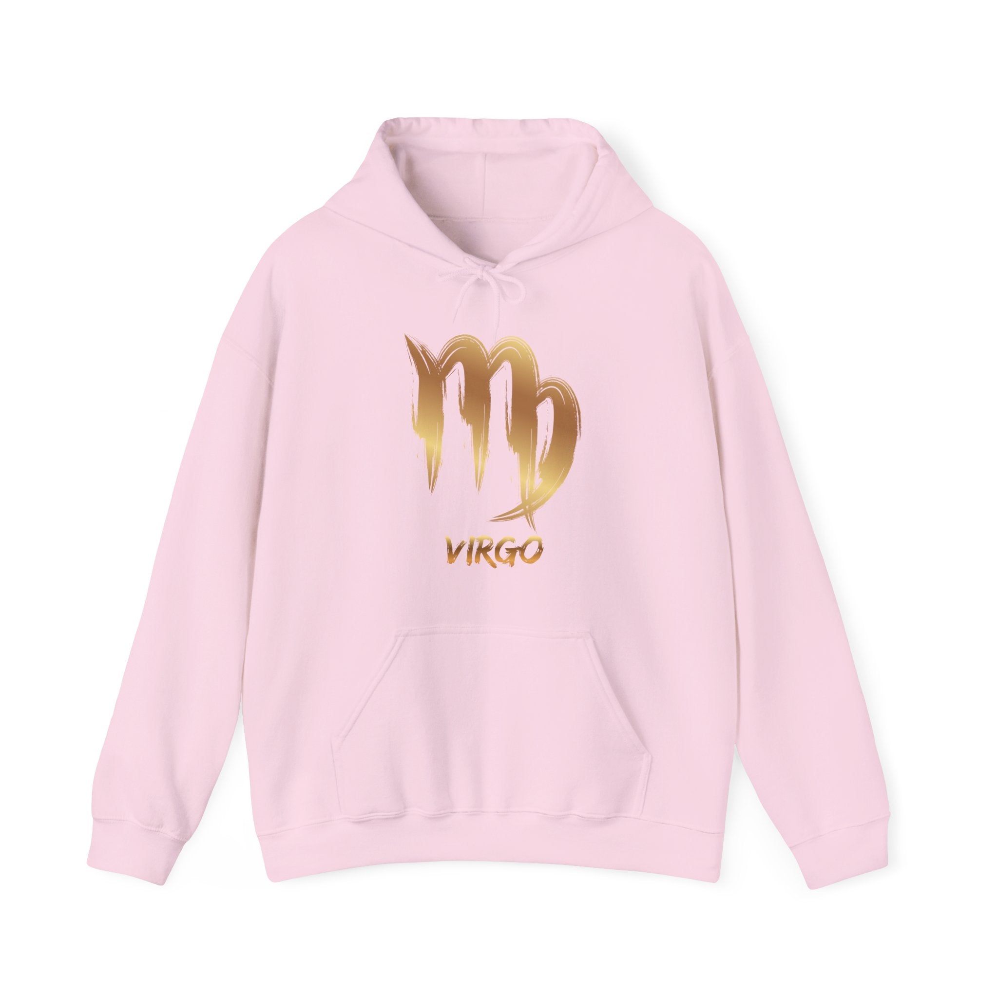 Pink hoodie with gold Virgo zodiac sign on a white background