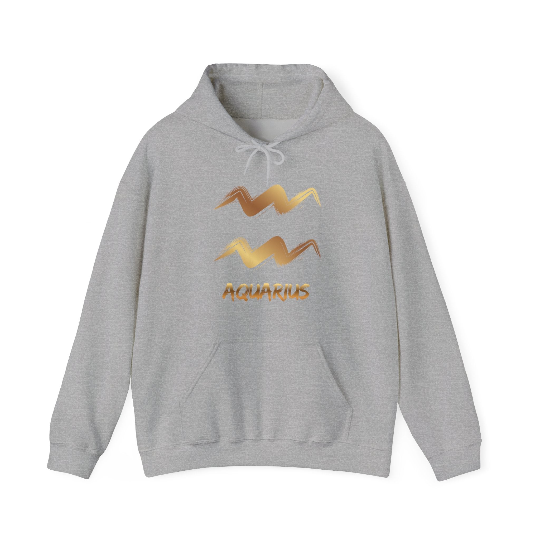 Gray hoodie with 'Aquarius' text & Symbol on a white background