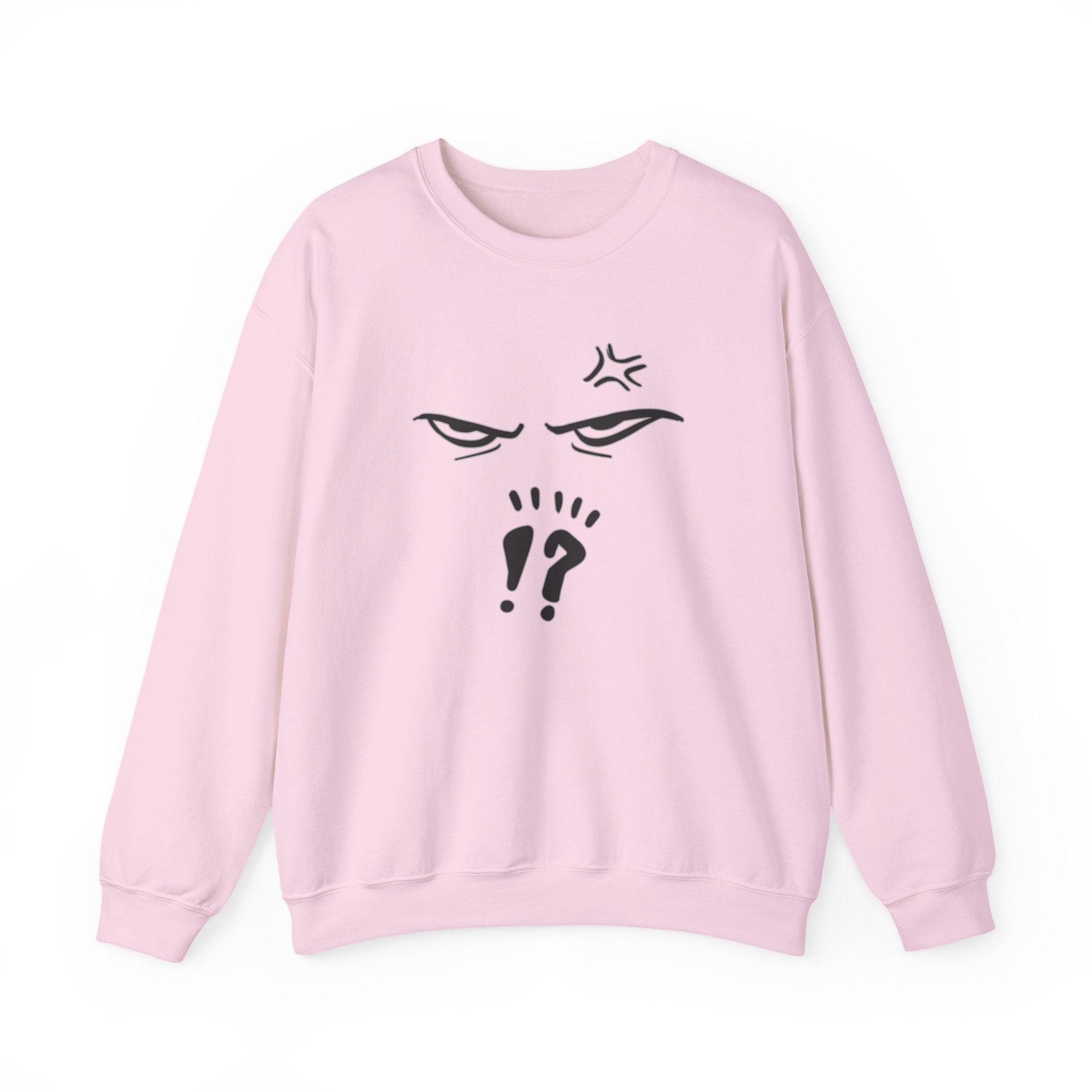 Pink sweatshirt with black anime graphic design on a white background