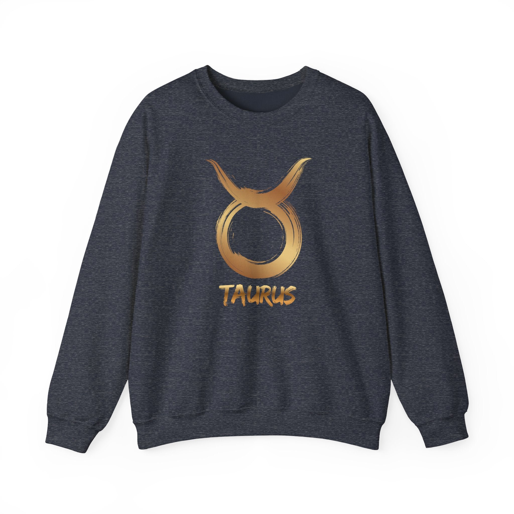 Dark navy sweatshirt with Taurus symbol and text on a white background