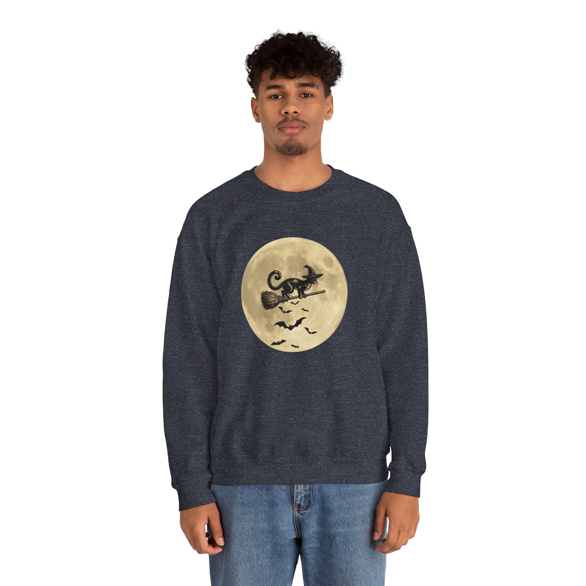 Flying Spooky Cat with Bats Under the Moon Sweatshirt