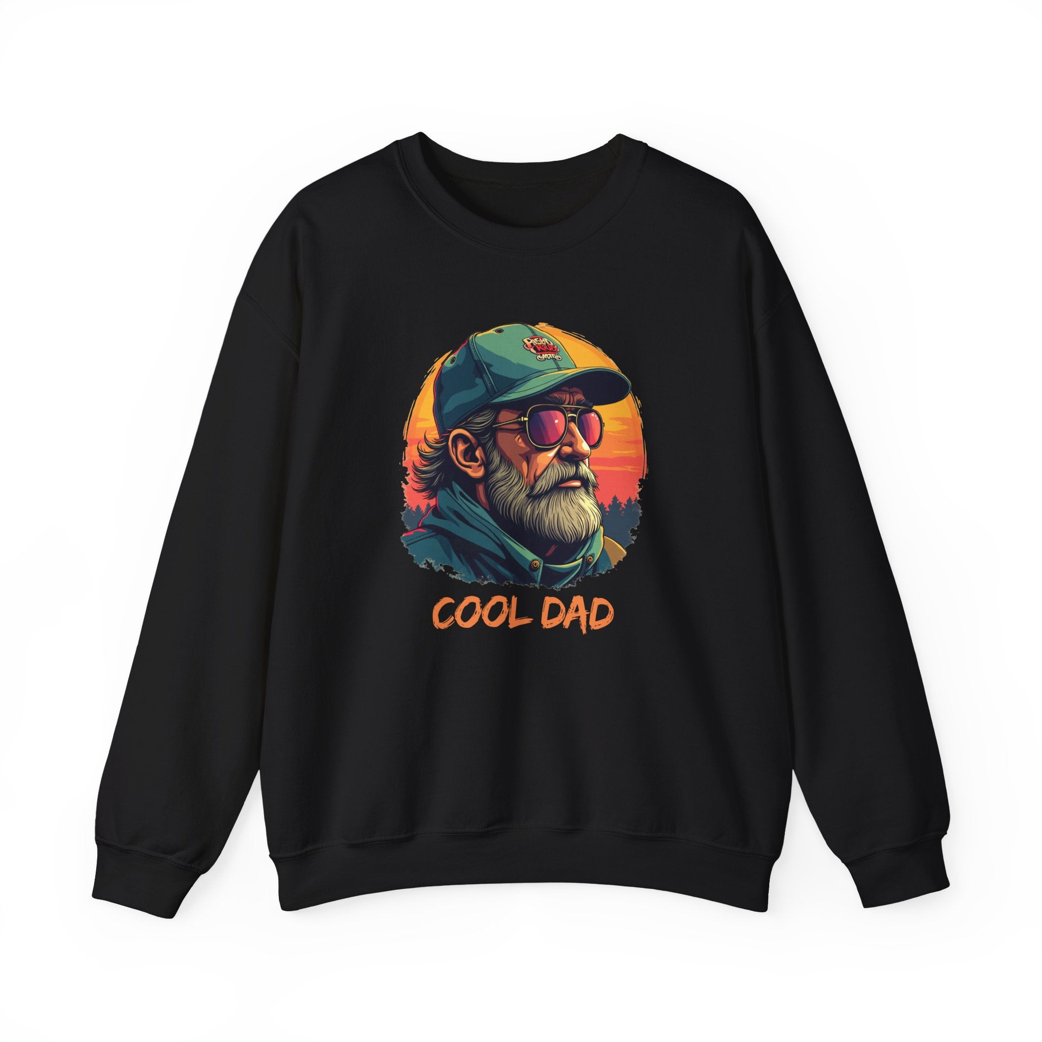 Black sweatshirt with 'Cool Dad' graphic design on a white background