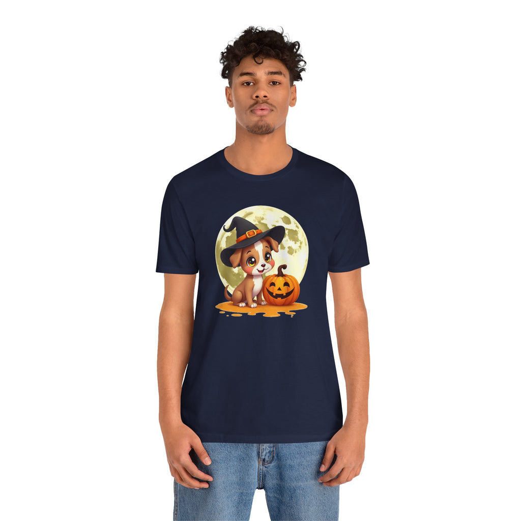 Cute Witch Puppy And The Pumpkin T-shirt for Men and Women