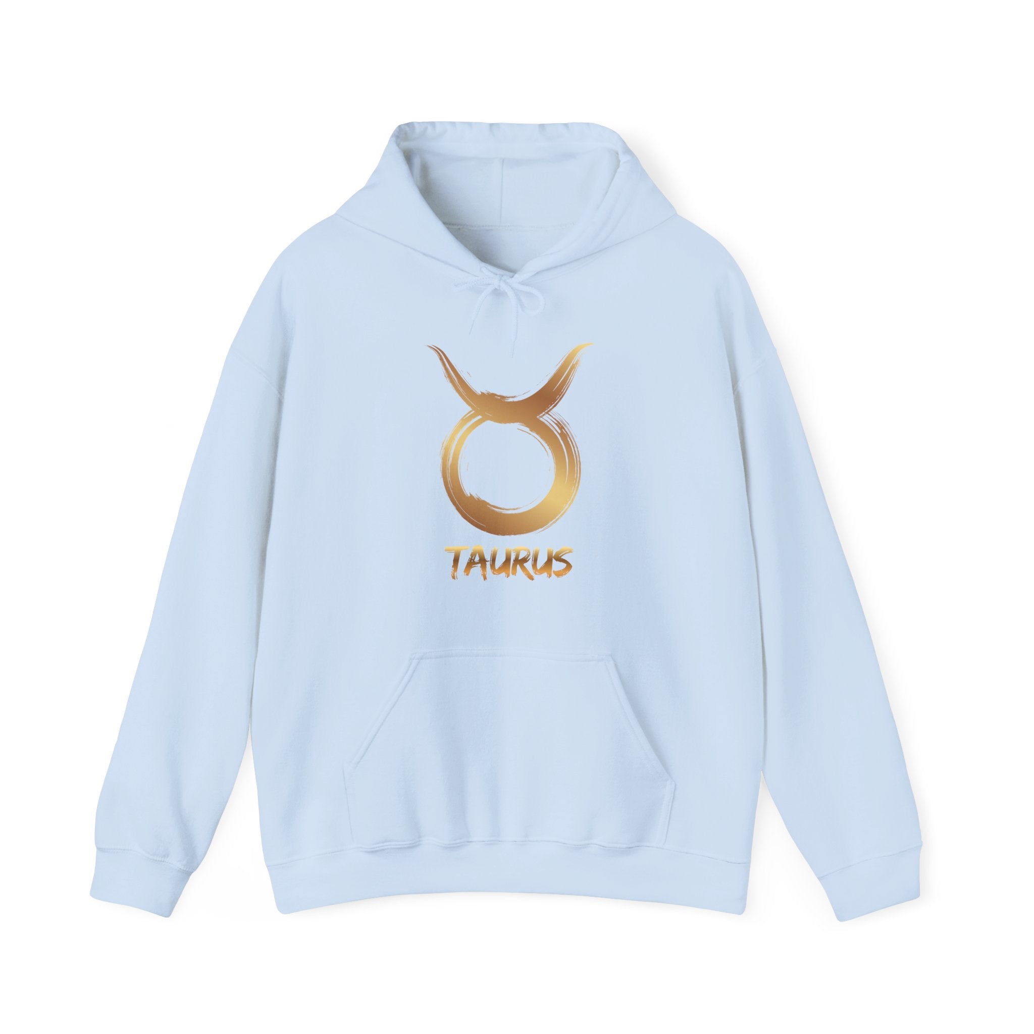 Light blue hoodie with gold Taurus symbol and text on a white background