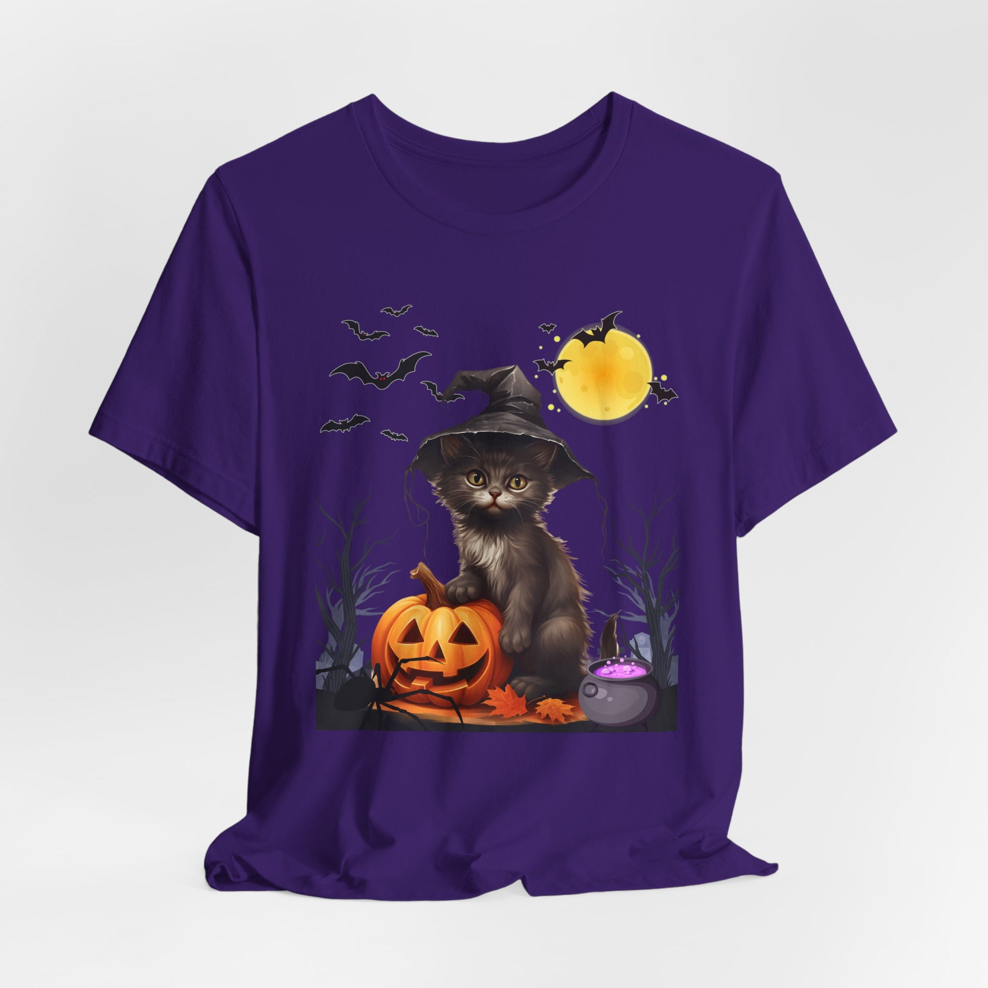 Halloween Cat with Bats and Spider T-shirt for Men and Women