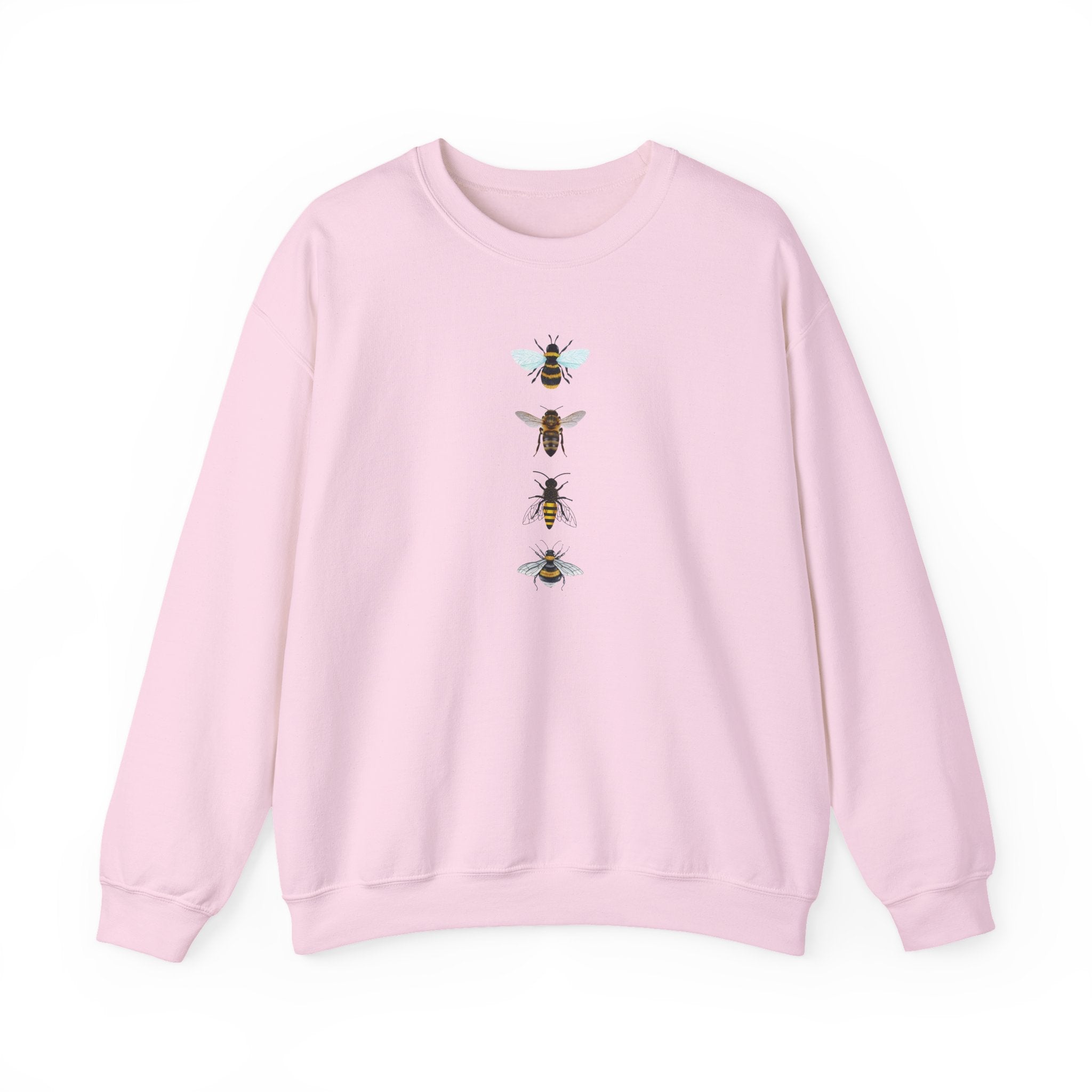 Pink sweatshirt with bee illustrations on a white background