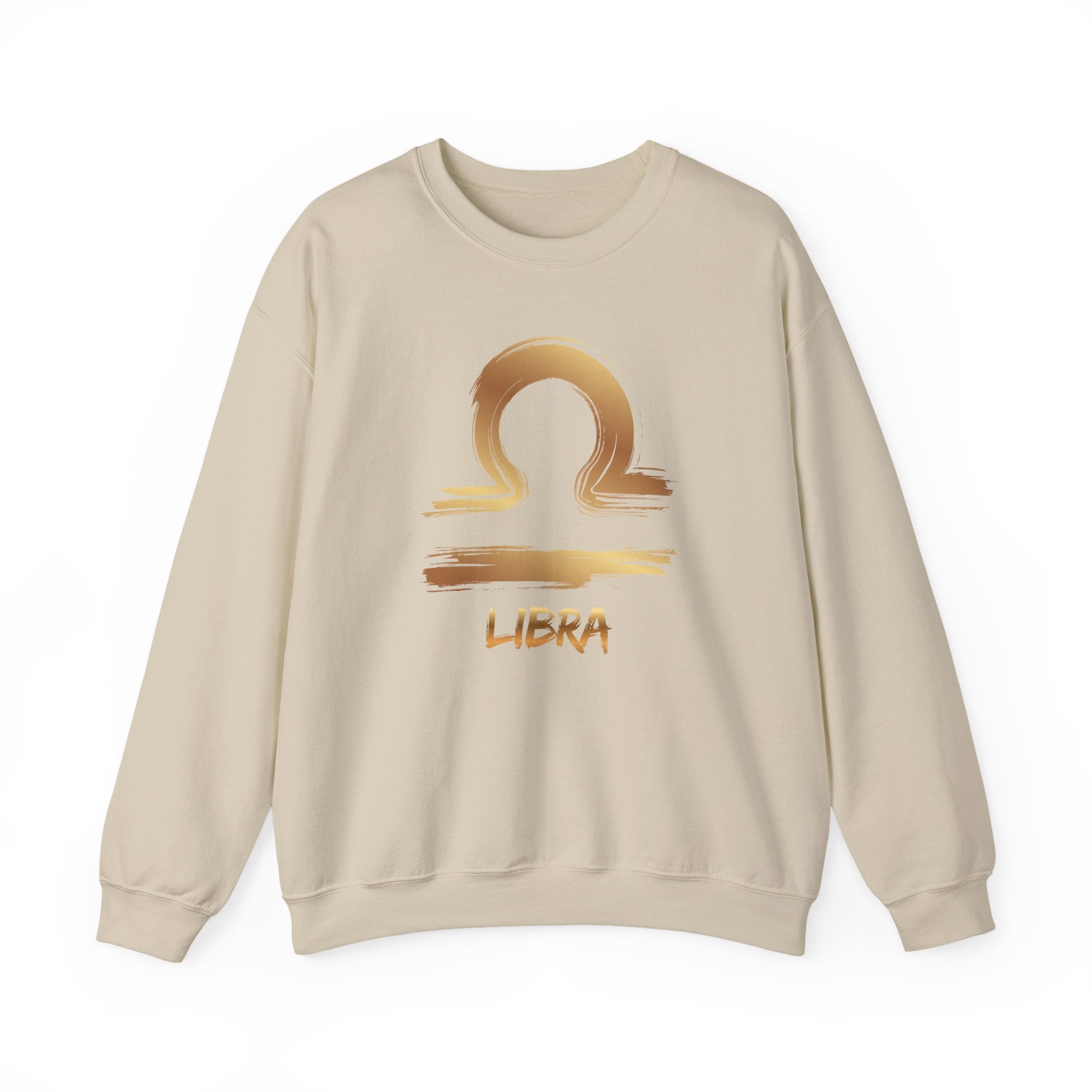 Beige sweatshirt with Libra zodiac symbol on a white background