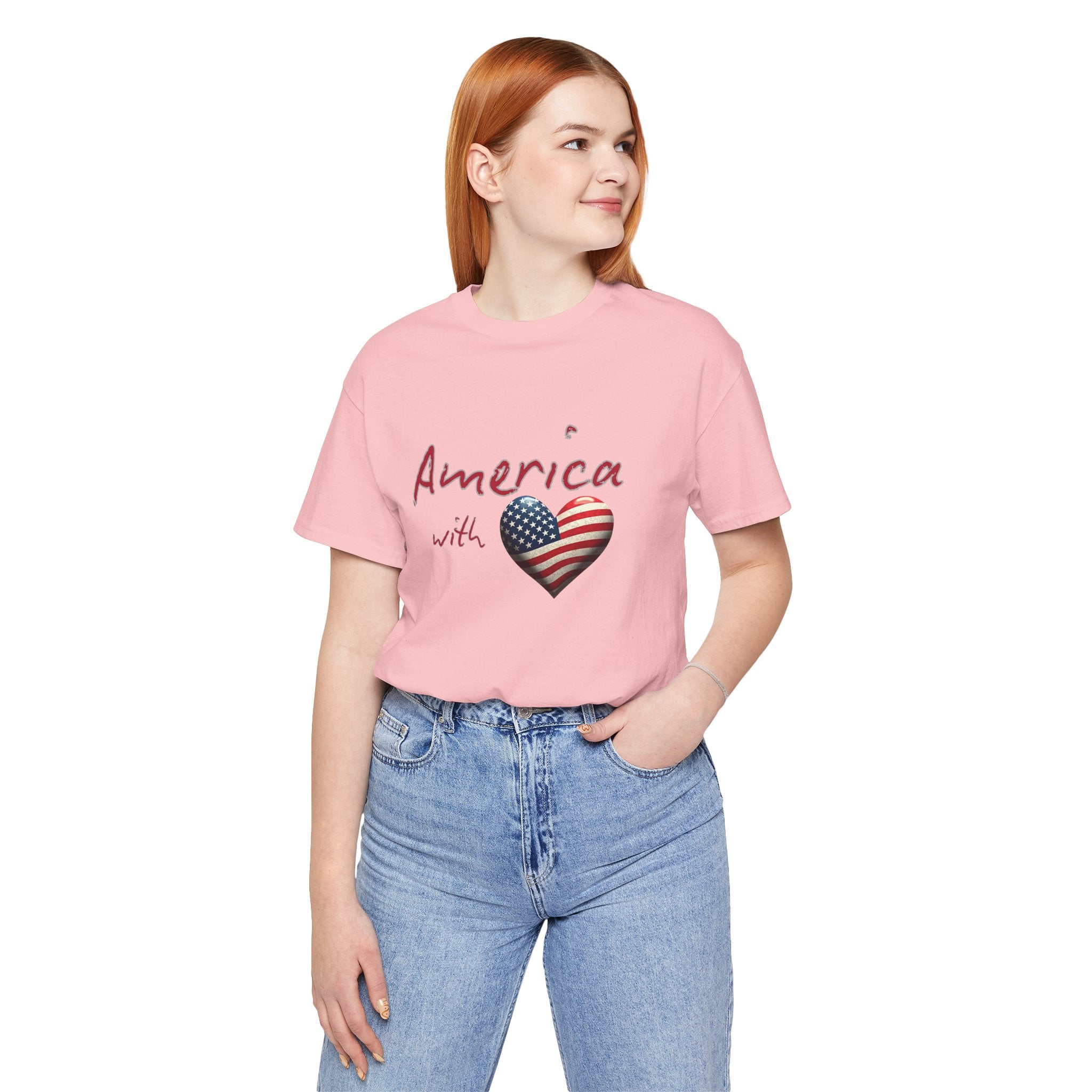 America with Love Flag Graphic Patriotic Unisex T-Shirt