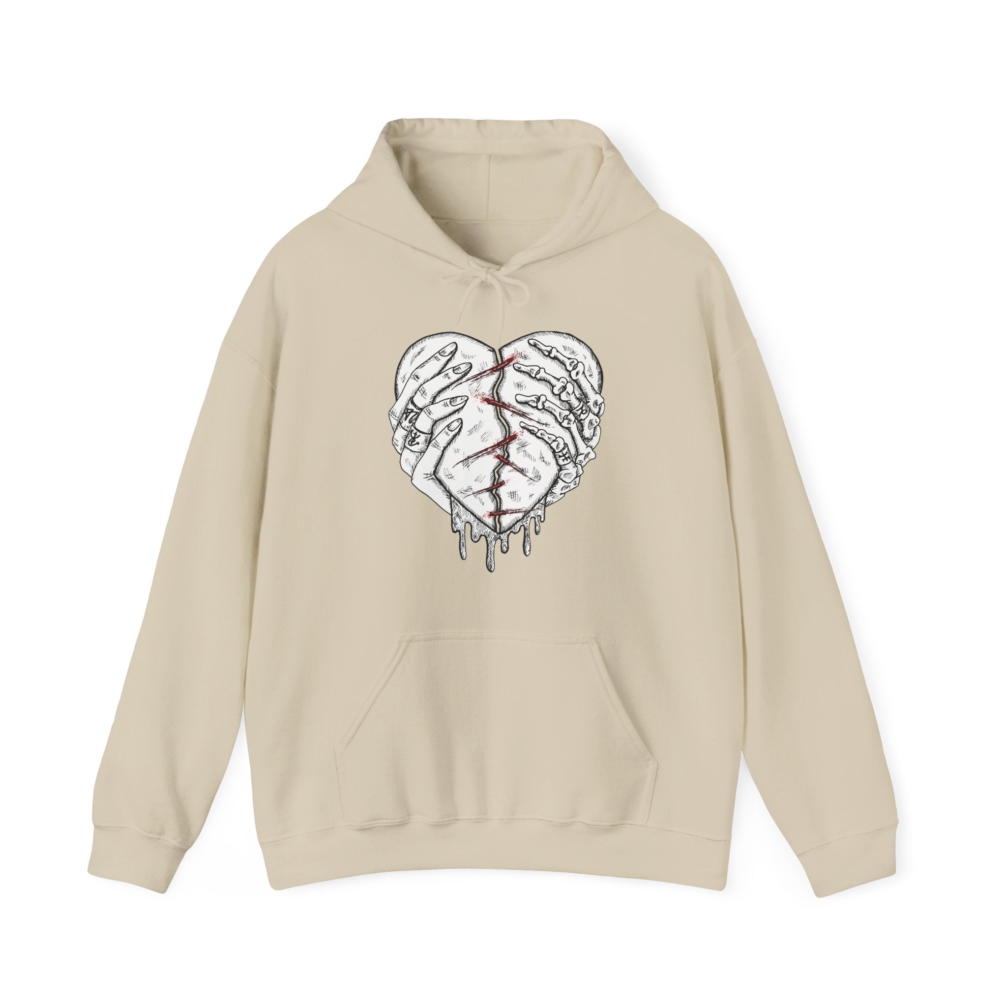 Beige hoodie with a heart design on a white background