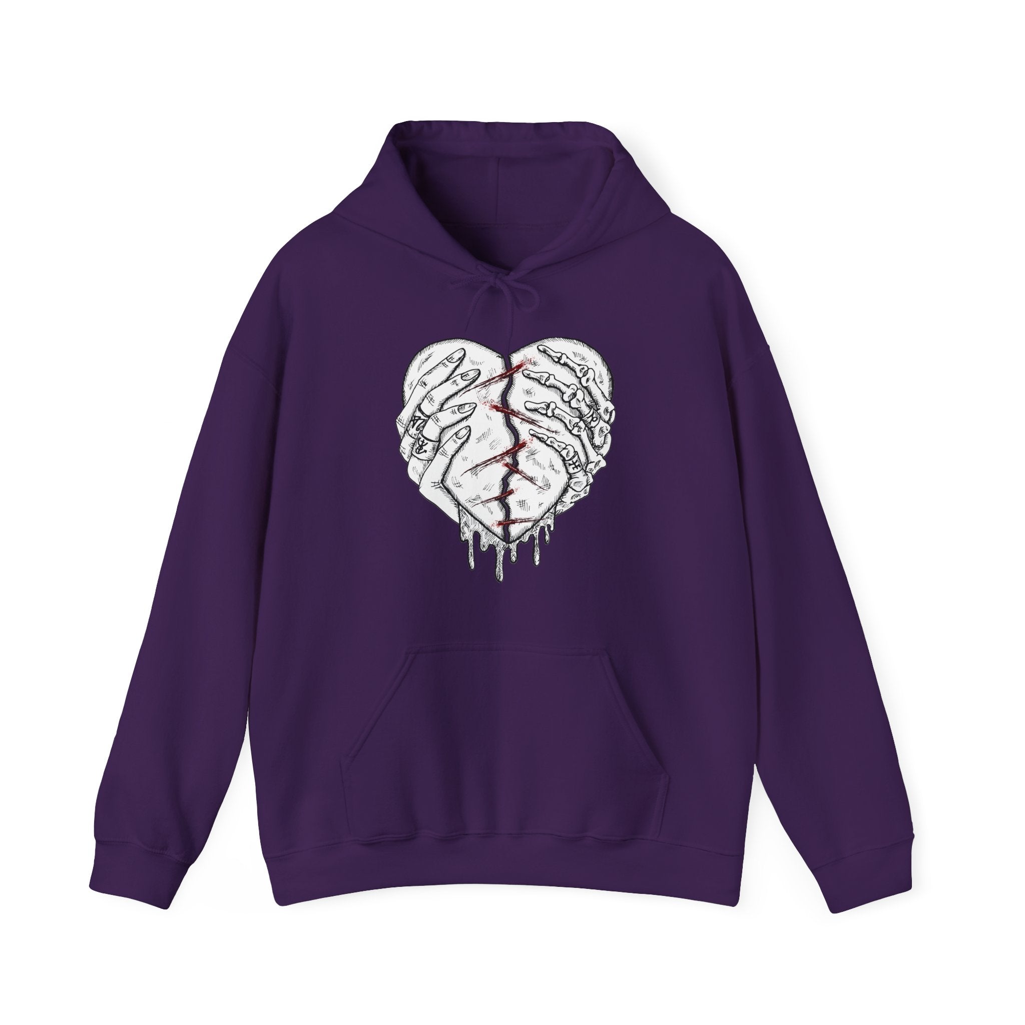 Purple hoodie with a graphic design on a white background