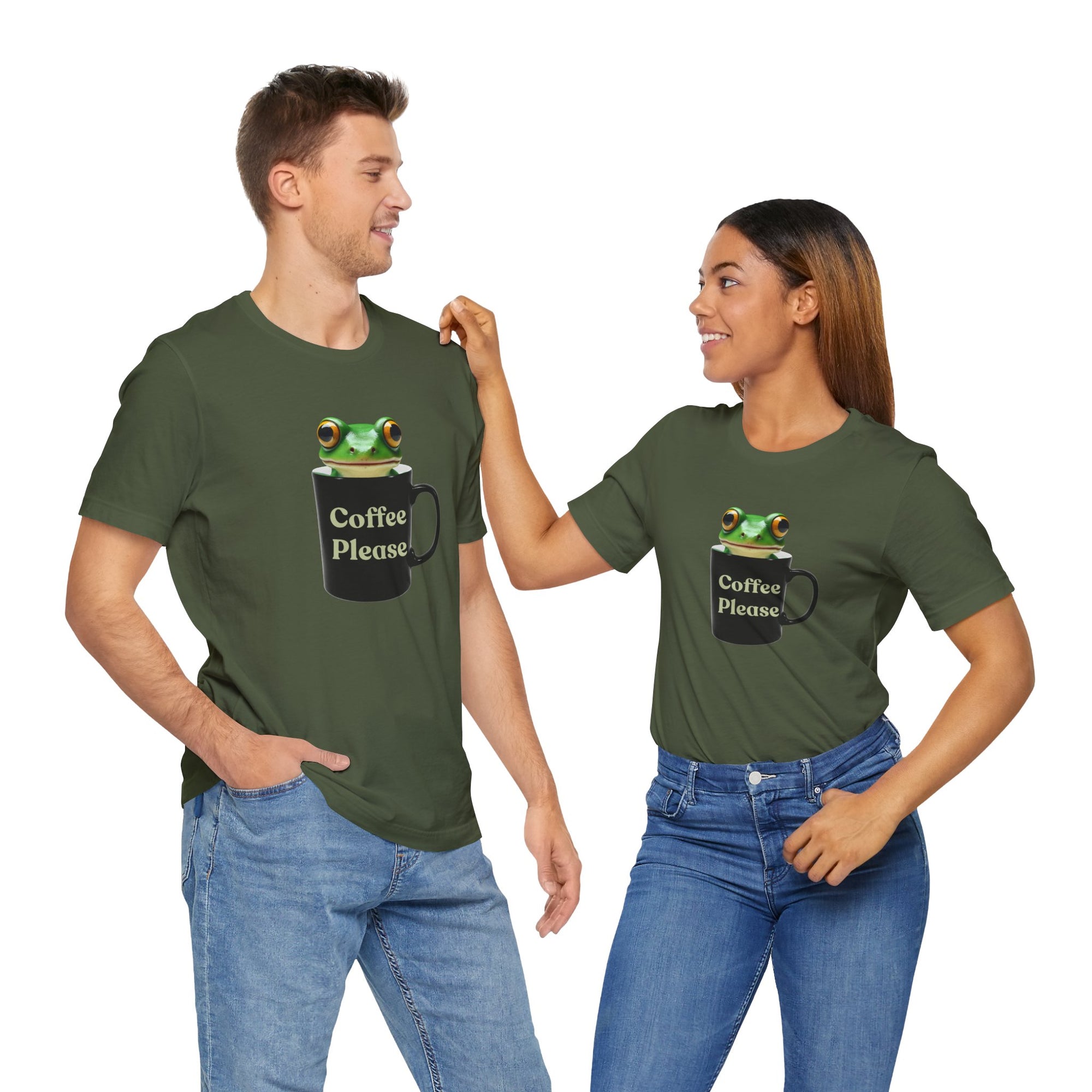 Cute Frog Inside Mug T-Shirt – "Coffee Please" Quote Graphic Tee for Coffee Lovers, Funny Frog with Mug Shirt, Gift for Caffeine Addicts