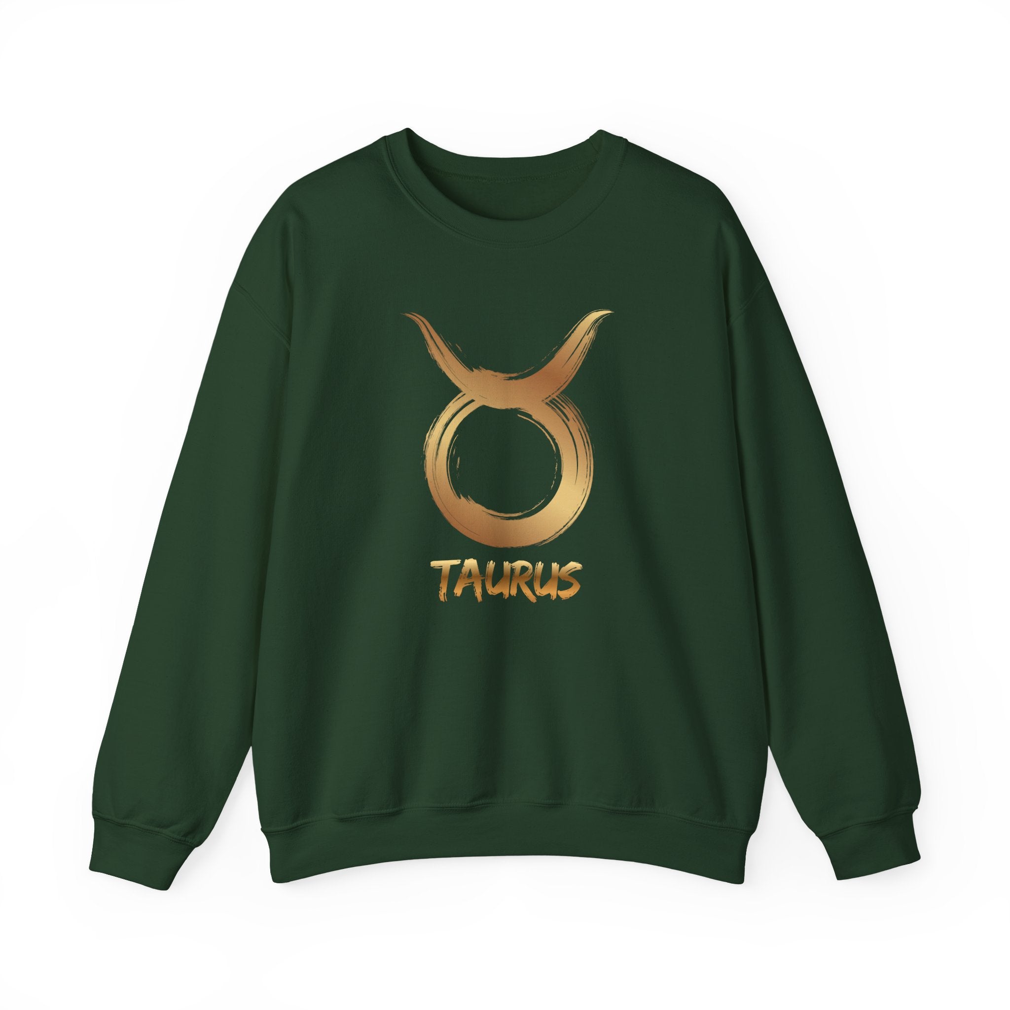 Green sweatshirt with Taurus zodiac symbol on a white background