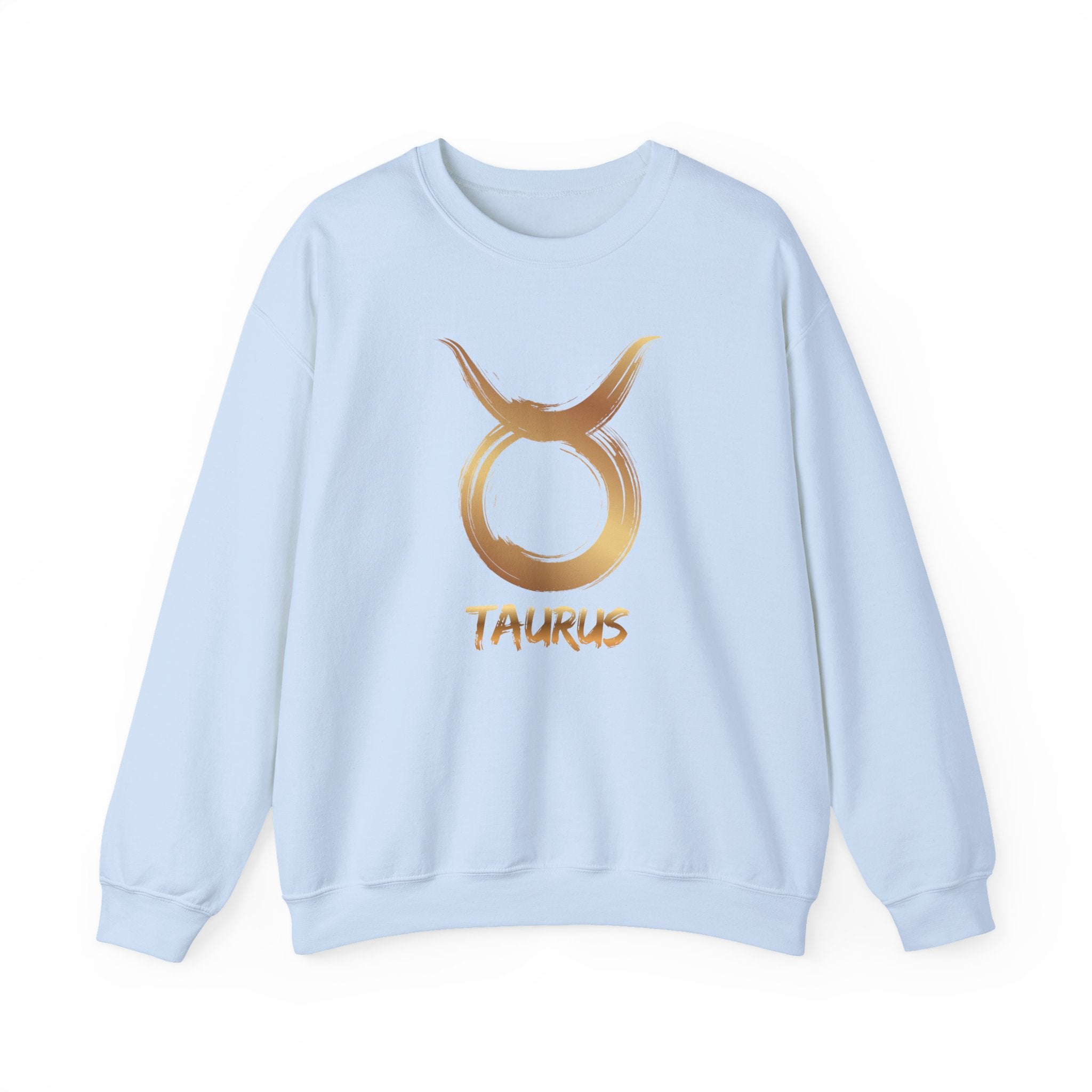 Light blue sweatshirt with Taurus zodiac sign design on a white background