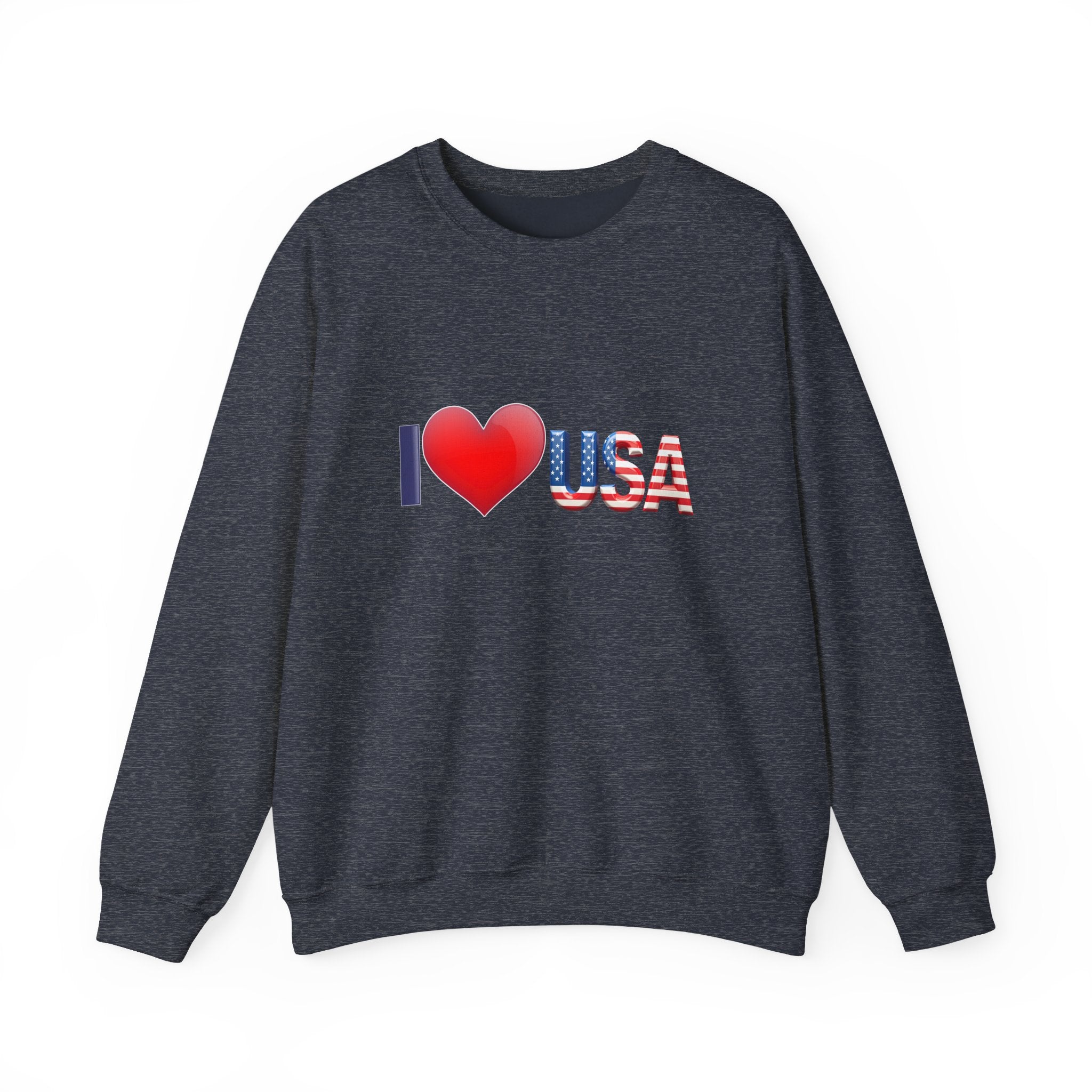Dark gray sweatshirt with 'I ❤️ USA' text on a white background