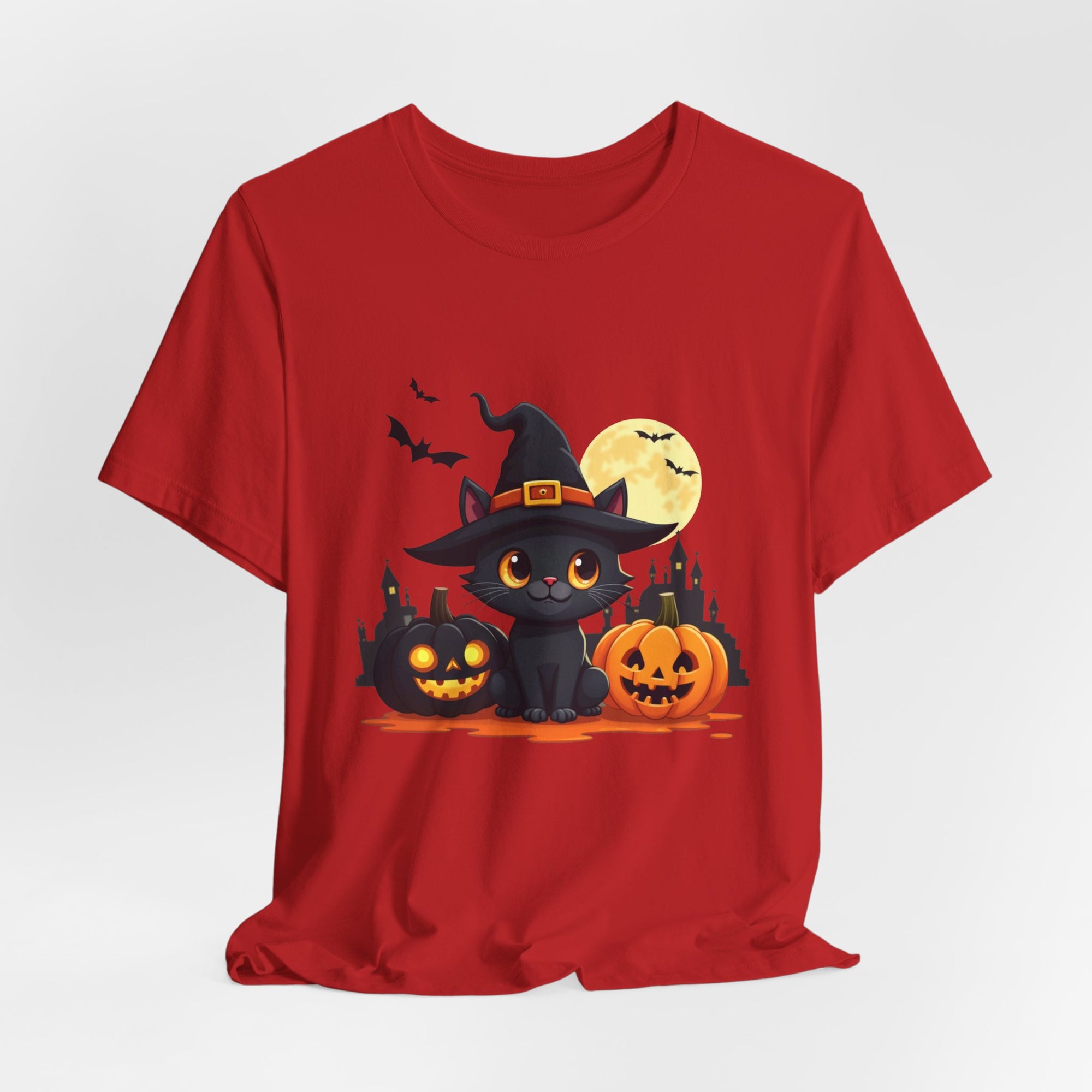 Halloween Cat with Black and Orange Pumpkins T-shirt for Men and Women