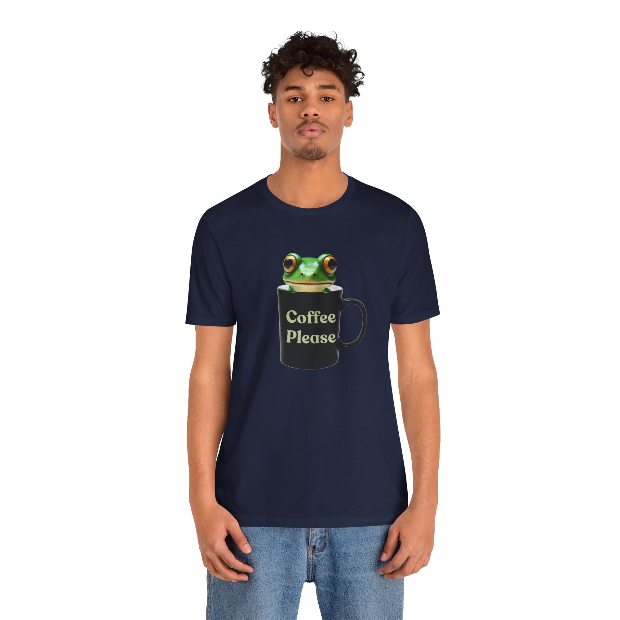 Cute Frog Inside Mug T-Shirt – "Coffee Please" Quote Graphic Tee for Coffee Lovers, Funny Frog with Mug Shirt, Gift for Caffeine Addicts