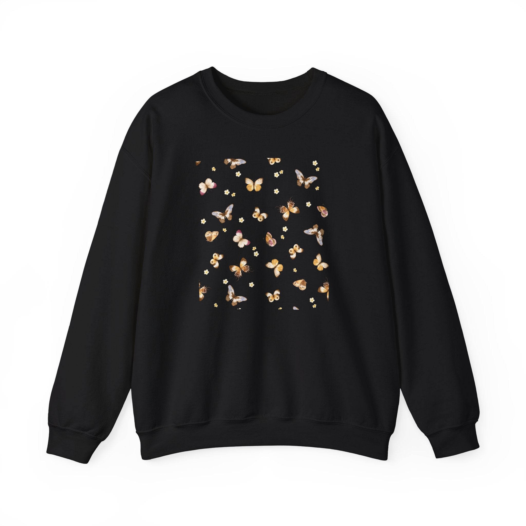 Black sweatshirt with butterfly pattern on a white background