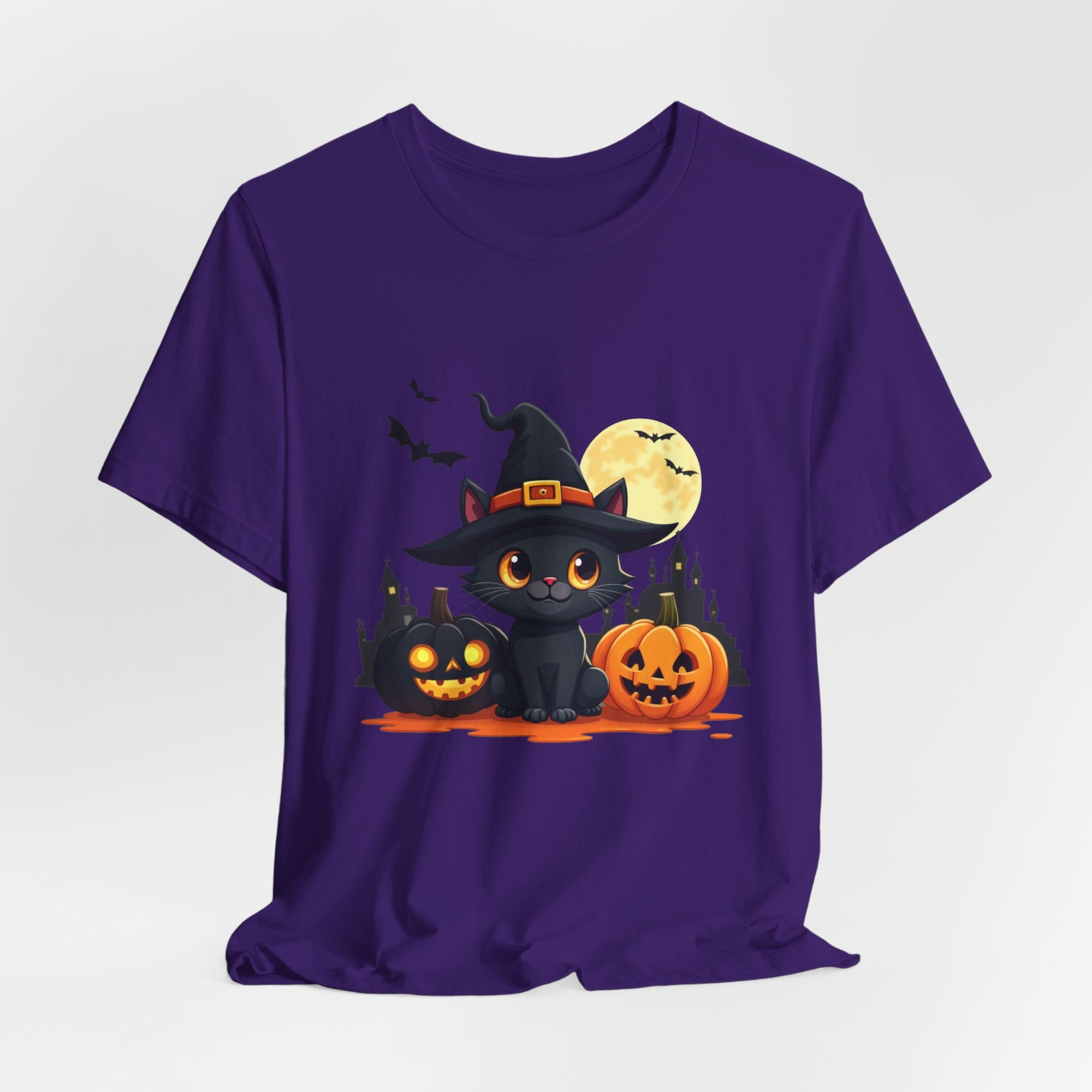 Halloween Cat with Black and Orange Pumpkins T-shirt for Men and Women