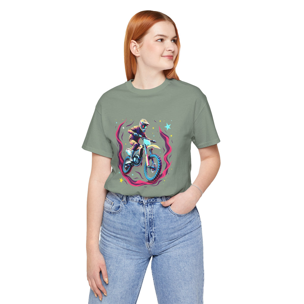 Cosmic Dirt Bike Galaxy Motocross Rider Graphic T-shirt