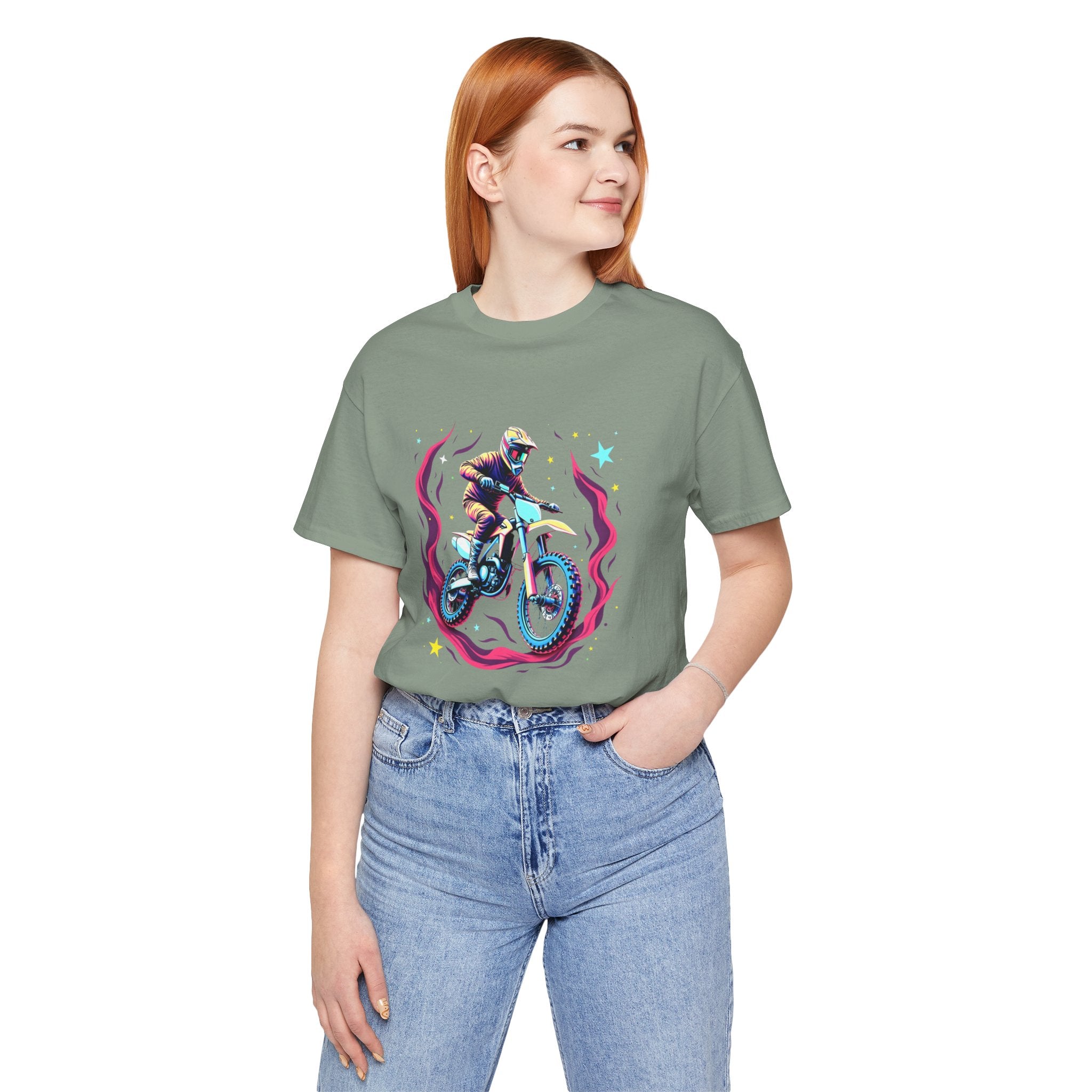 Cosmic Dirt Bike Galaxy Motocross Rider Graphic T-shirt