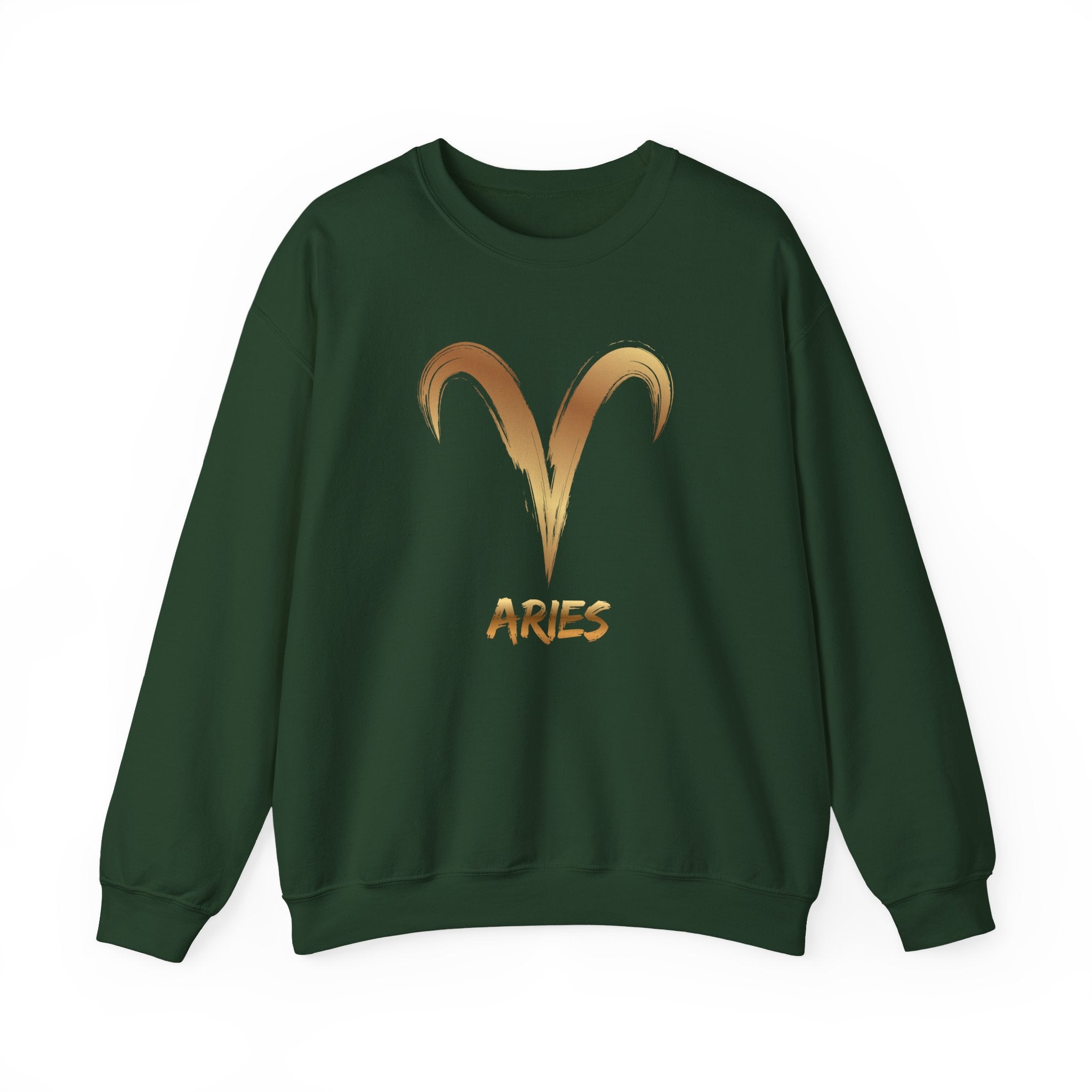 Green sweatshirt with Aries symbol and text on a white background