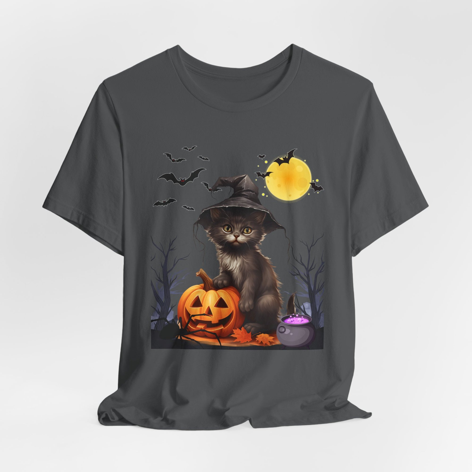 Halloween Cat with Bats and Spider T-shirt for Men and Women